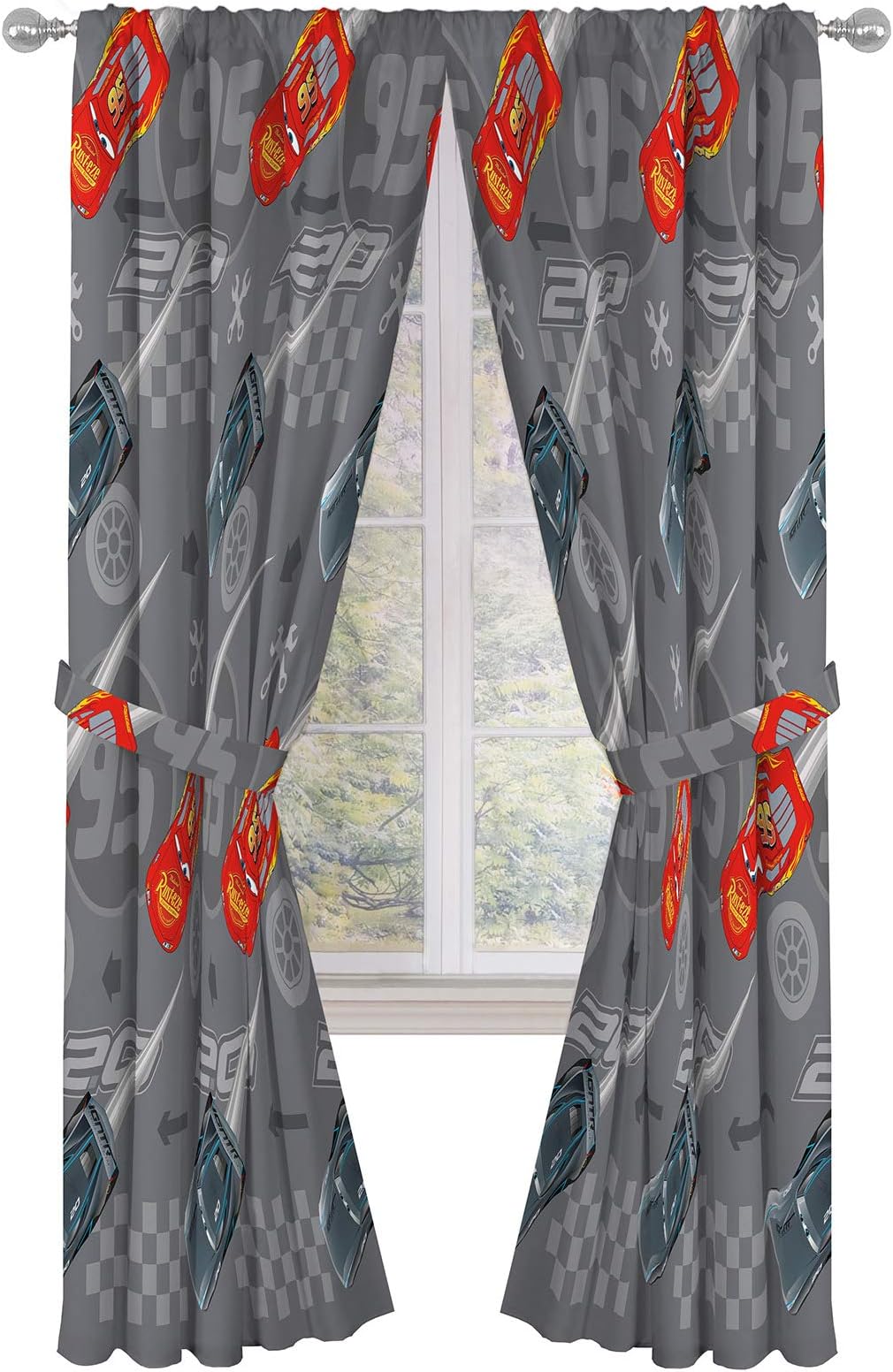 Jay Franco Disney Pixar Cars Lighnting Speed 84" Inch Drapes - Beautiful Room Décor & Easy Set Up, Bedding Features Lightning McQueen - Curtains Include 2 Tiebacks, 4 Piece Set