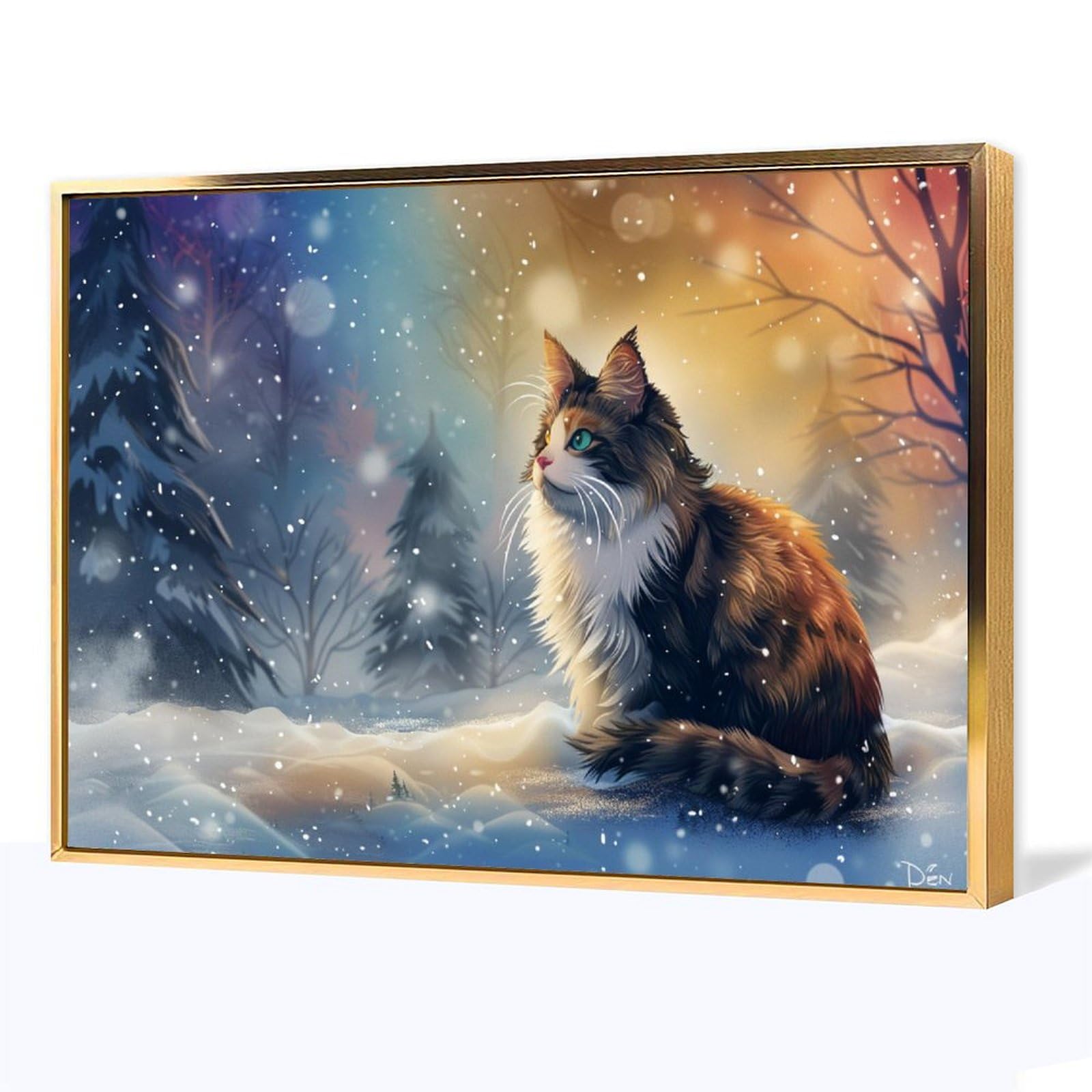 Amazon.co.jp: 絵画 雪の中のかわいい長毛猫 アートパネル ポスター