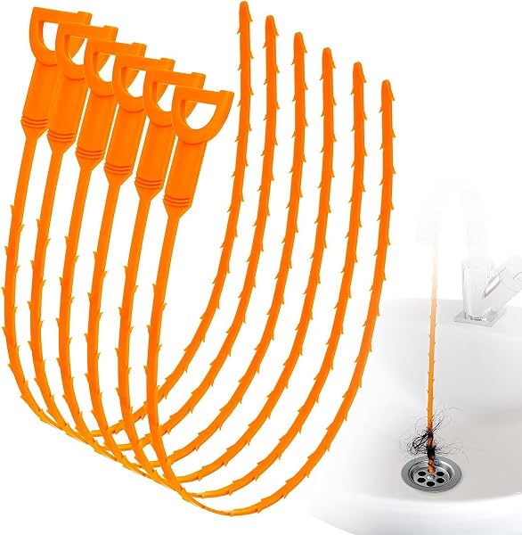 25 Inch Snake Drain Clog Remover Tool, 6PCS Hair Drain Cleaner Tool, Hair Cather Shower Drain Tool, Drain Auger hair Cle