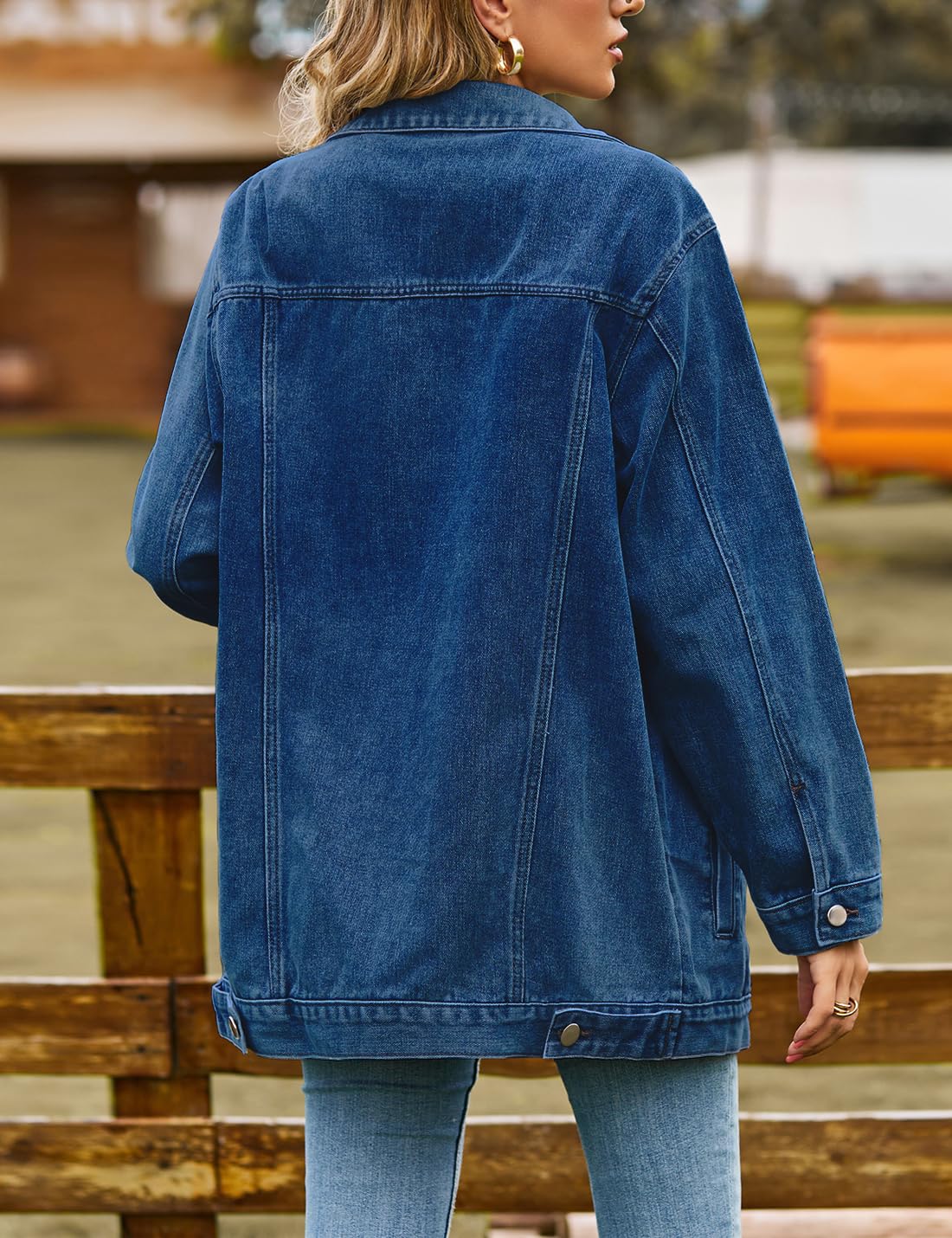 Chaqueta vaquera informal para mujer, holgada, con botones, cuello alto, manga larga, largo