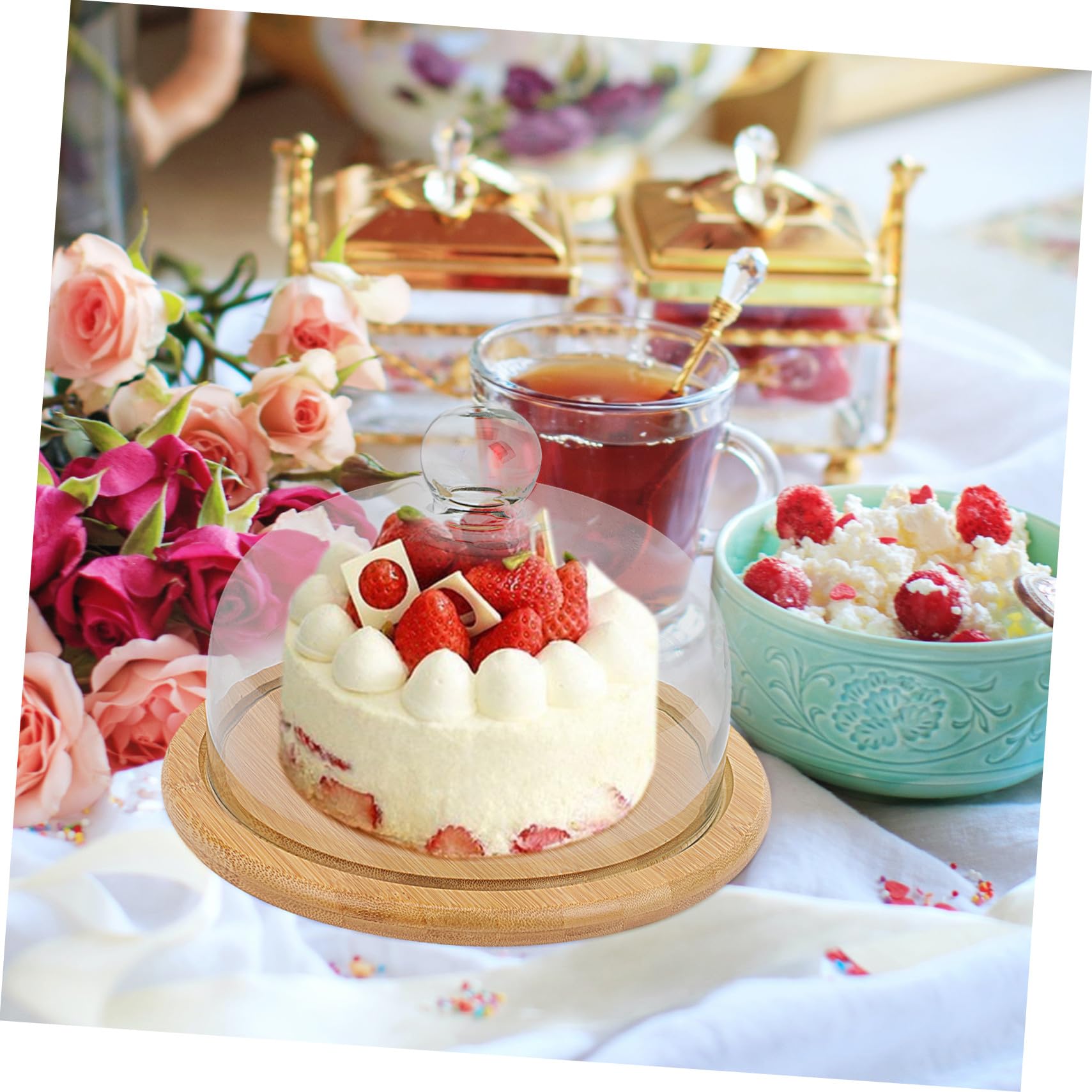 Tortenständer 1 Satz und Glas für Hochzeiten und Partys | Elegante Dessertplatte mit Glasabdeckung, Wiederverwendbar, Schützt den Kuchen, 1 Satz