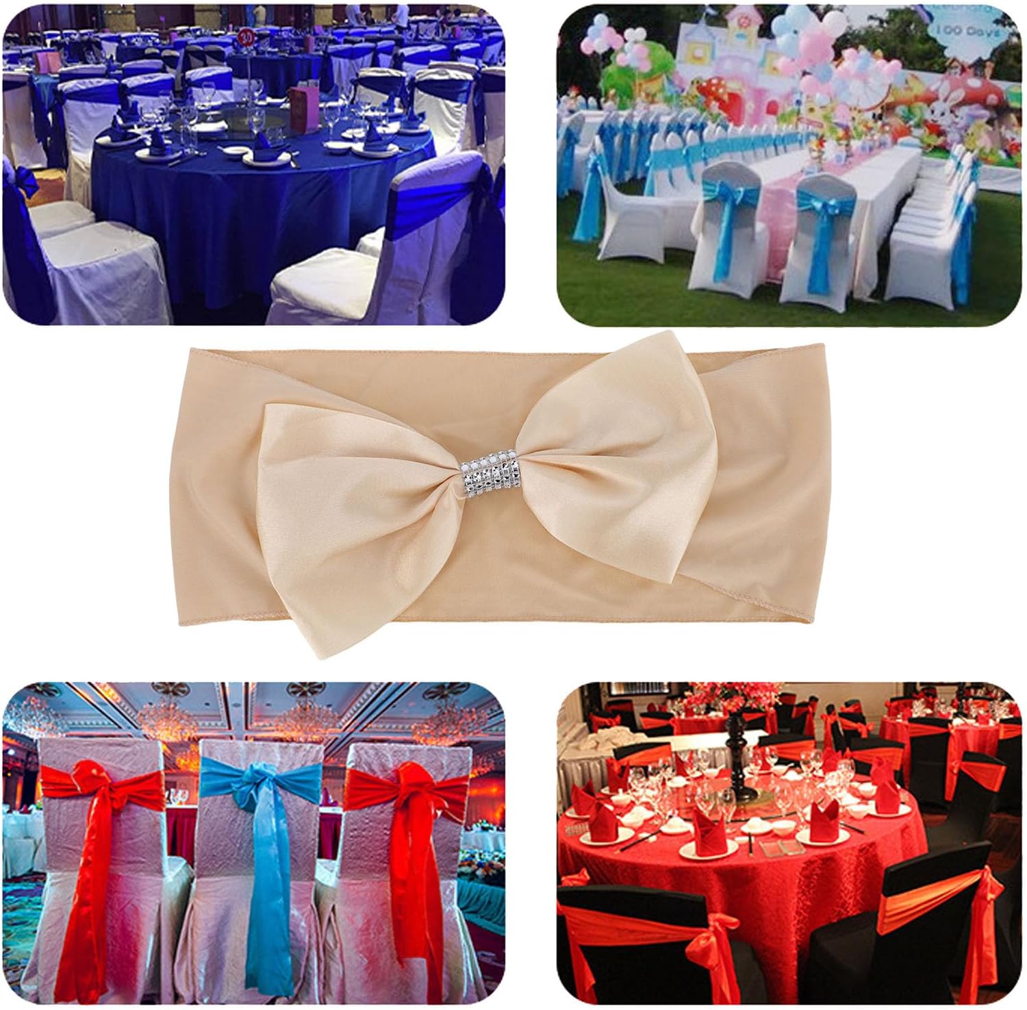 Elastic Chair Sashes Bands, Polyester Material, Sophisticated Decorative Appeal, Reusable for Parties, Weddings, Banquets, Easy Installation, 5.91x13.78in, Fit Most Chairs (Champagne)