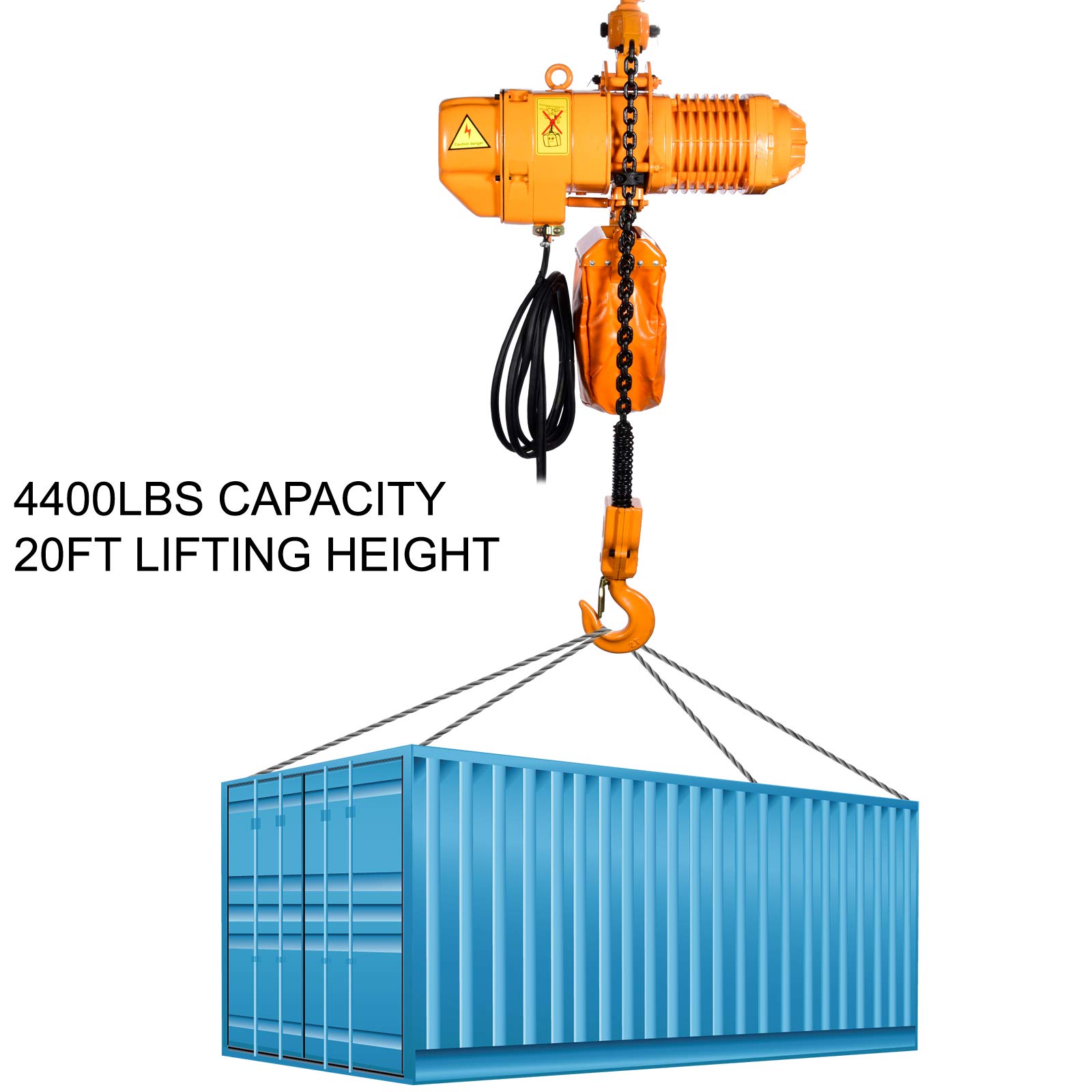 VEVOR Polipasto Eléctrico de Cadena G100, Carga 2000 kg, Elevación de 6,1 m, Trifásico 380-415 V, 50 Hz, Doble Velocidad 0,69 y 3 m/min, Control Remoto por Cable e Inalámbrico para Taller Motor Garaje