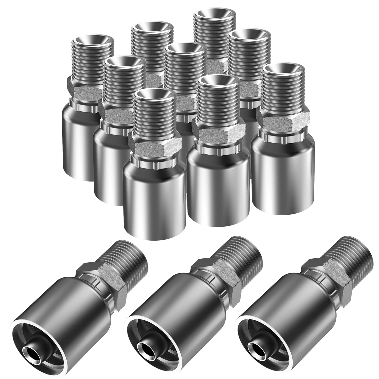 12PCS 1/2" NPTF Male Hydraulic Hose Fittings, Hydraulic Hose Crimp Fitting Ends for Air Hose Repair Kit