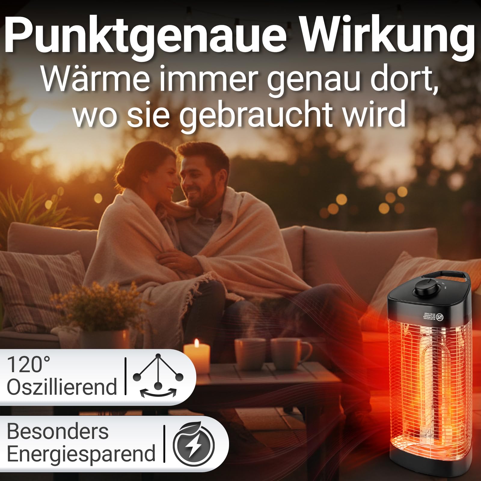 Heimwert Infrarot Stand Heizstrahler – Sofortige Wohlfühlwärme für Terrasse & Innenbereich, mobil & effizient, geräuschlos & allergikerfreundlich - Testurteil Sehr gut (52cm Höhe)