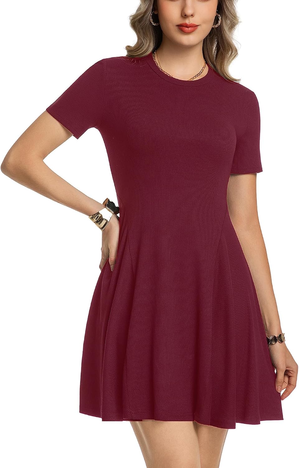Summer Dresses for Women 2026 Crewneck Short Sleeve A Line Beach Vacation Casual Sundress Short Dress