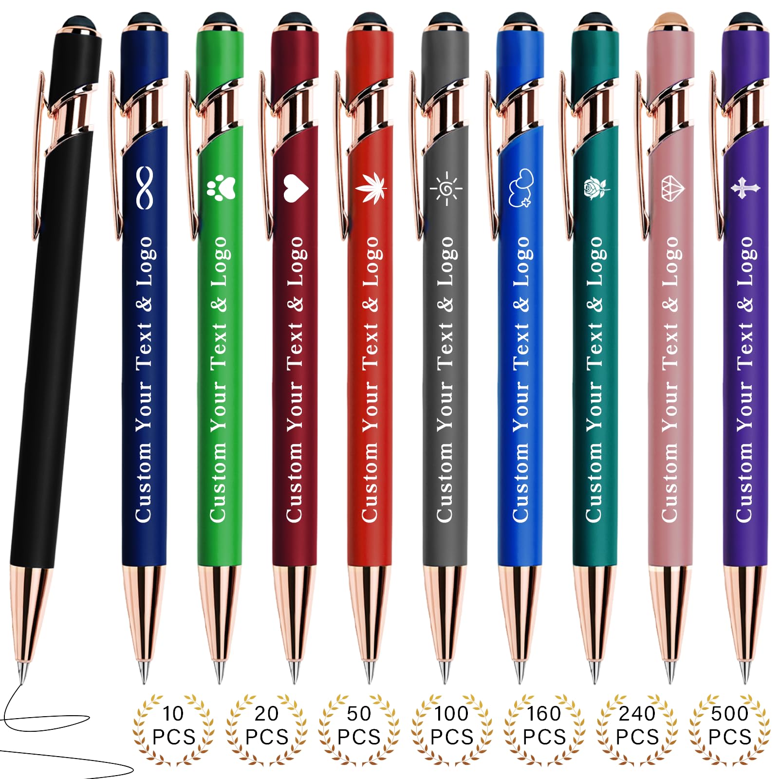 Sparklove Custom Pens Personalized Bulk with Text &amp; Logo, Double-Sided Engraved Metal Customized Pens for Business, Graduation Gifts &amp; Party Events, Fine Point Smooth Writing with Stylus