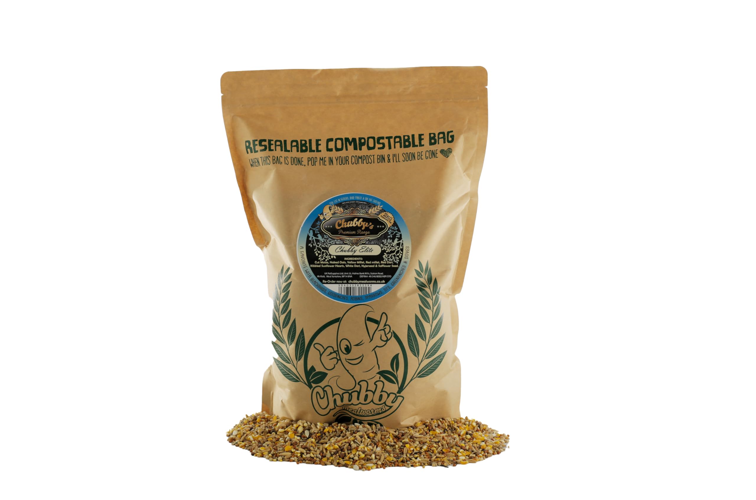 Chubby Wild Bird Elite No Mess Seed Mix 2Kg - All Year-Round Bird Food – 100% Natural Ingredients - UK Made – Suitable for All Wild Bird Species