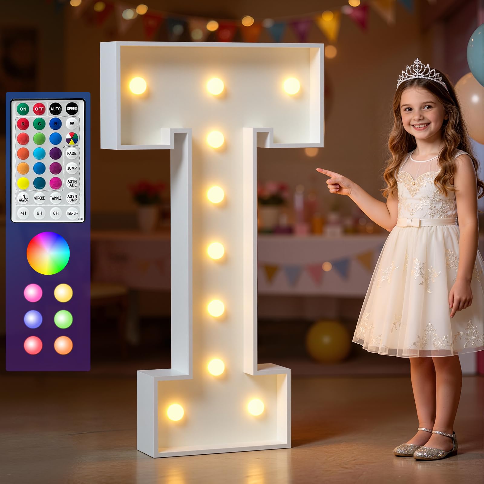 Marquee Letters Colorful, 4ft Light Up Letter T, 18 Colors Changing LED — image 1