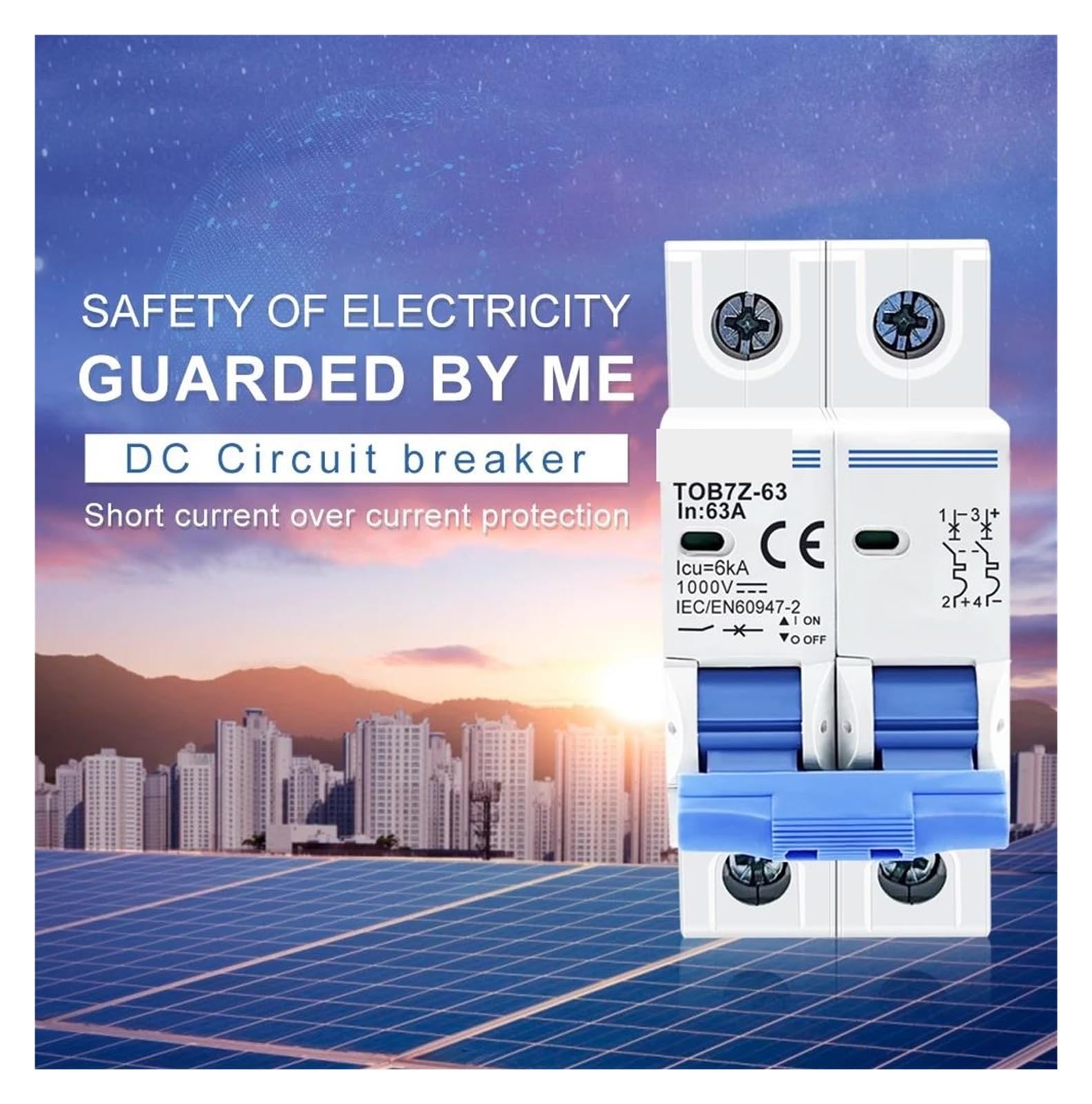Interruttore automatico solare MCB 2P DC 1000V 3A 6A 10A 16A 20A 25A 32A 40A 50A 63A DC MCB per impianto fotovoltaico(6A)
