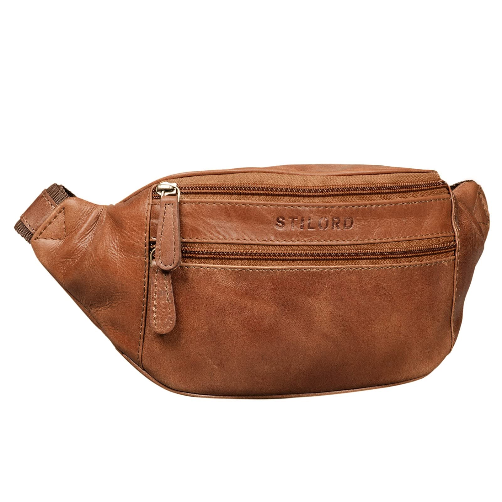 STILORD Marian riem tas leer vintage voor mannen taille tas voor mobiele telefoon cosmetica camera reizen partijconcerten festival echt leer Kleur:cognac - donkerbruin