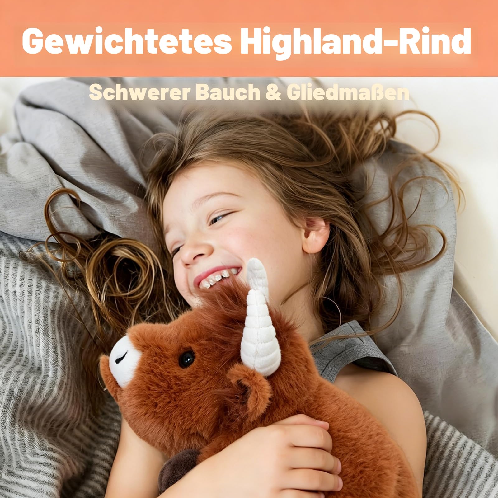 Beschwertes Kuscheltier Hochlandrind, Highland Cow Plush 2 kg, Gewichtskuscheltiere für Erwachsene, Weighted Stuffed Animal, Geschenk für Kinder Mädchen Jungen Geburtstag Weihnachten