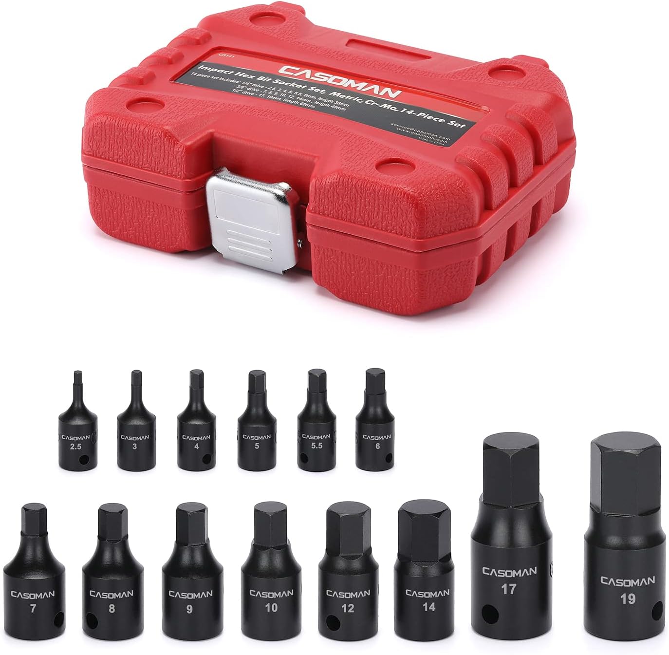 CASOMAN Impact Hex Bit Socket Set, 14Piece Set, 1/4", 3/8" and 1/2