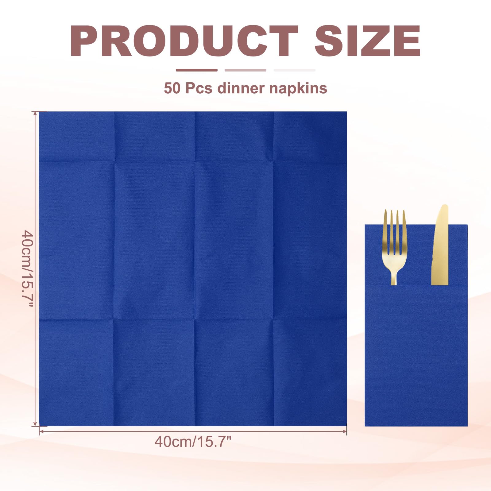 uxcell Lot de 50 serviettes jetables au toucher lin avec poches intégrées pour couverts - Serviettes de table en papier pour couteaux et fourchettes, essuie-mains pour fête de mariage - Bleu foncé