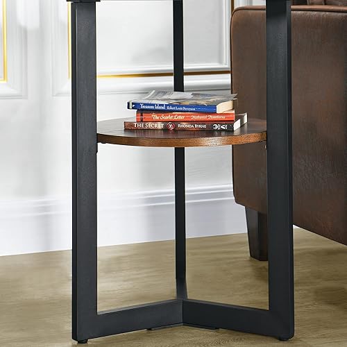 Miniatura 32 de LEEMTORIG Mesa auxiliar redonda, mesa auxiliar grande de 2 niveles con patas de metal, moderna mesita de noche para sala de estar, dormitorio, Negro