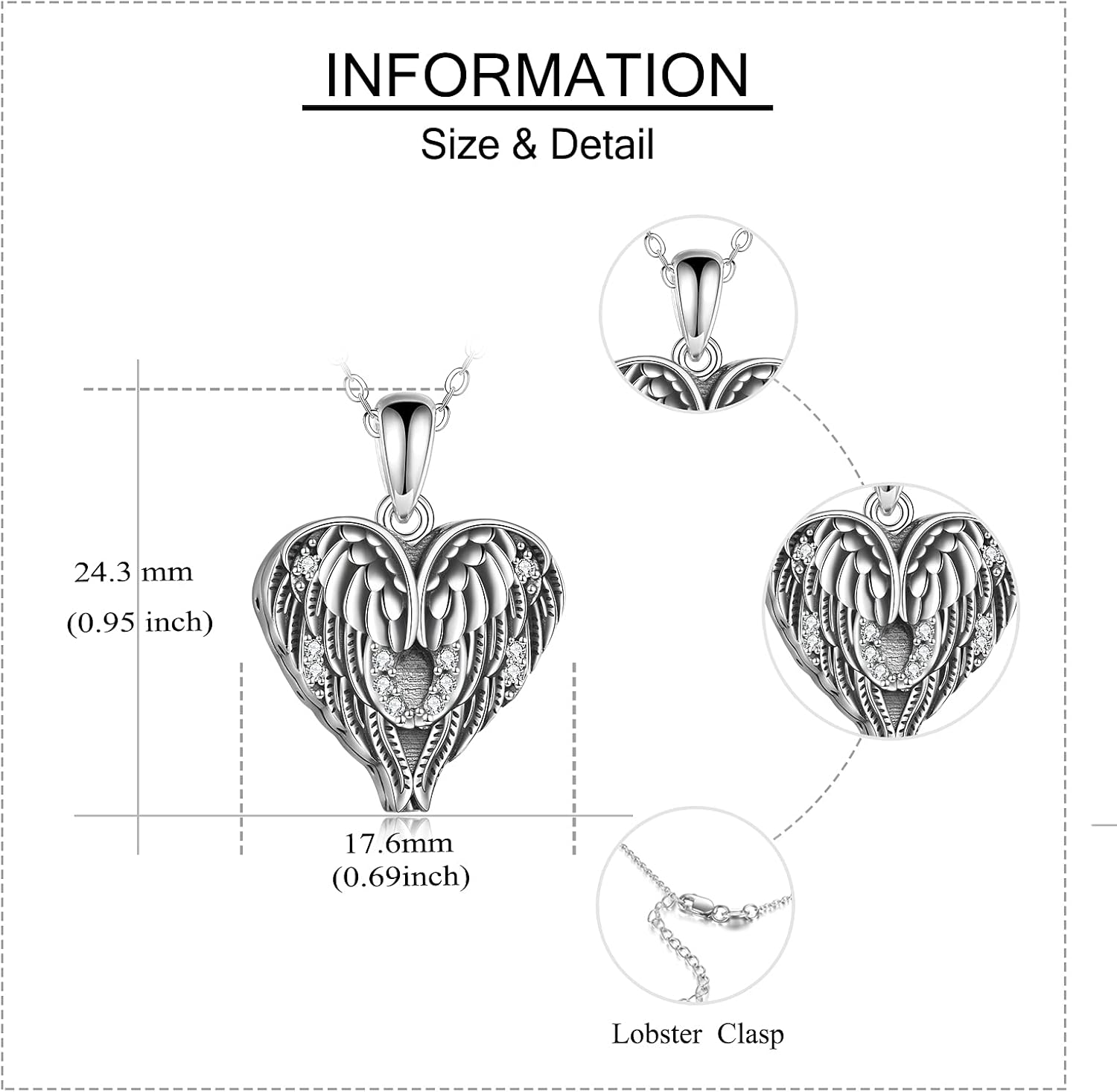 YFN Wings Urn Necklaces for Ashes 925 Sterling Silver Guardian Angel Wings Urn Necklaces Heart Cremation Memory Jewelry for Women Men - Image 4