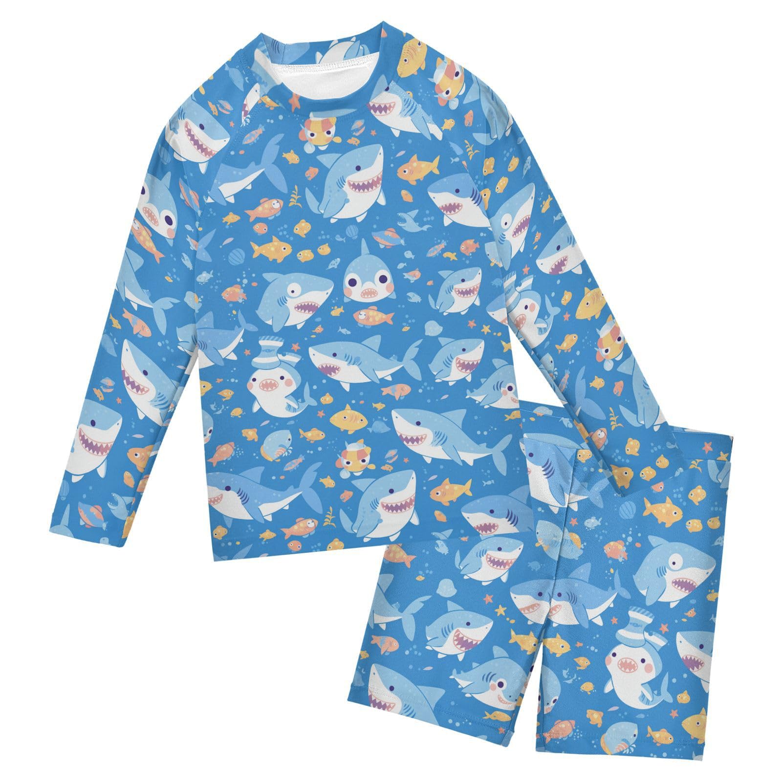 Protección UV para niños en conjunto de baño azul con divertido tiburón 6