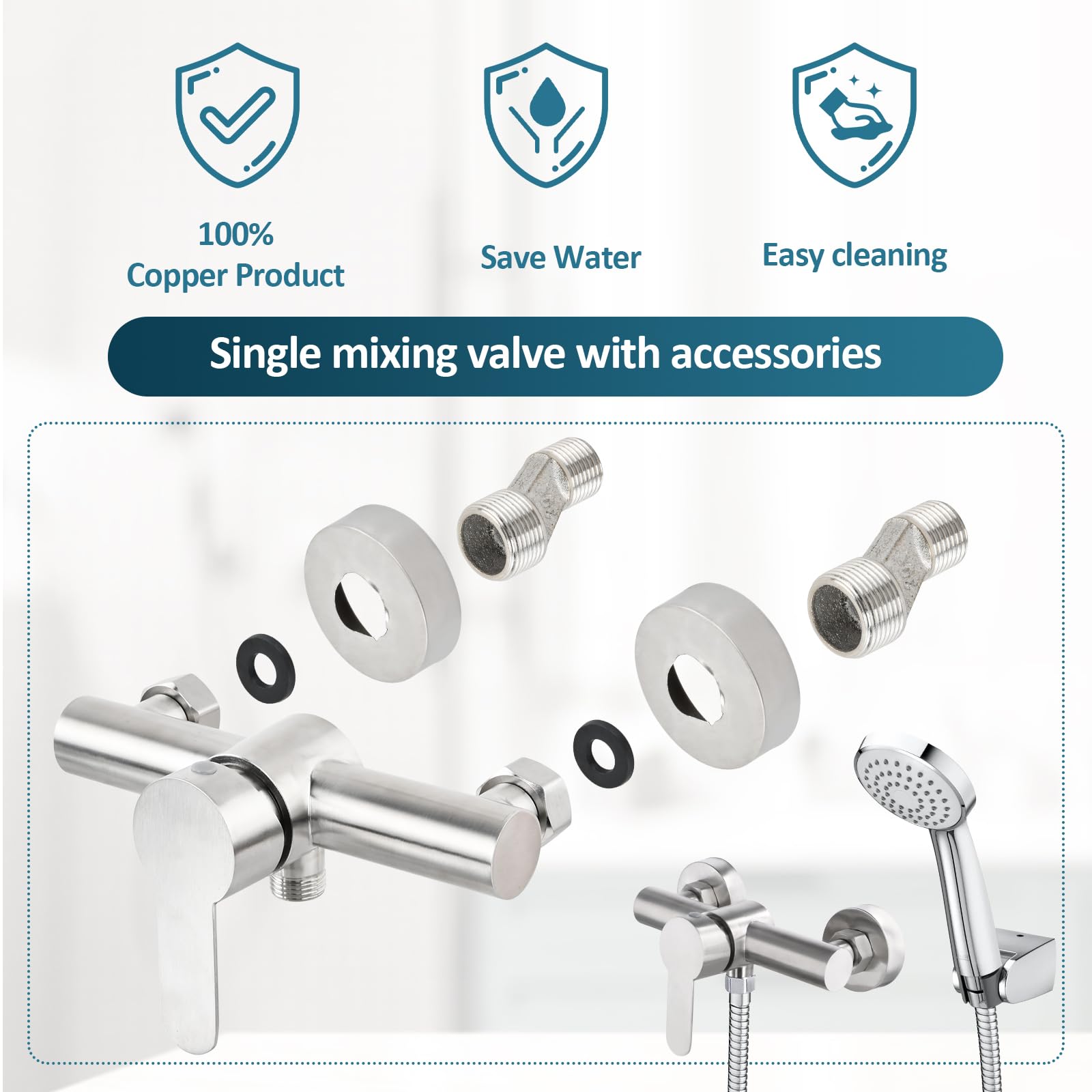 Monomando Ducha, Grifo Monomando Ducha, Grifo Ducha Baño de Pared Acero Inoxidable 304, Mezclador de Duchas Salida Inferior Universal G1/2 con Accesorios