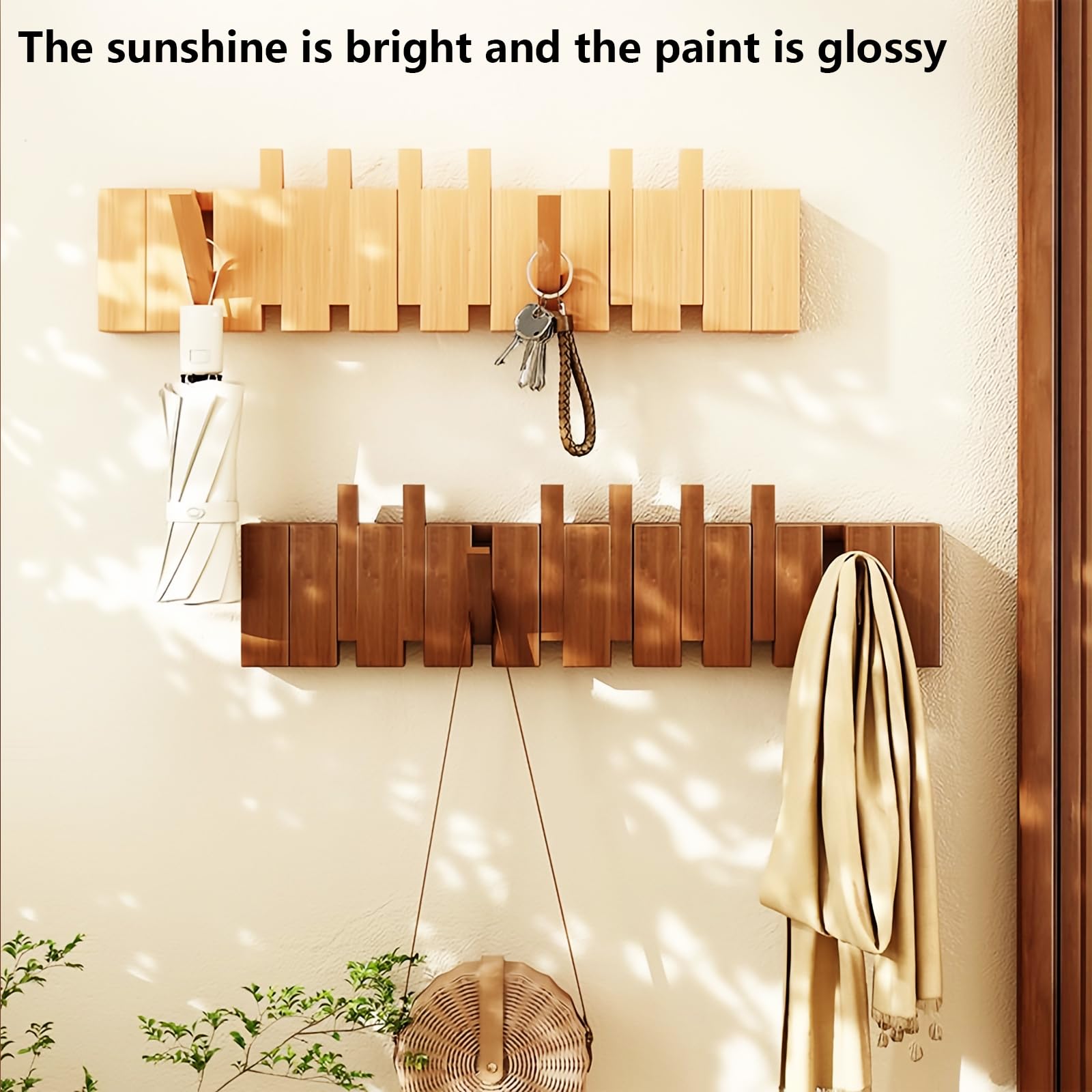 Tlongxia Beech Paint-4 Hooks Wall Mounted Coat RackHooks Piano Key Hangers Natural Solid Wood Hanger Non-Woven Fabric Clothes Hangers for Closet, Kitchen, Bedroom, Bathroom, Entryway