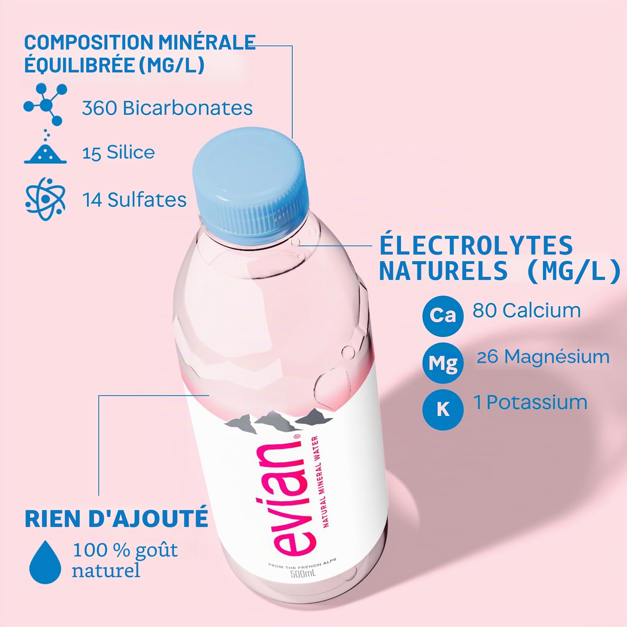 Evian Eau plate 500 ml - Lot de 24