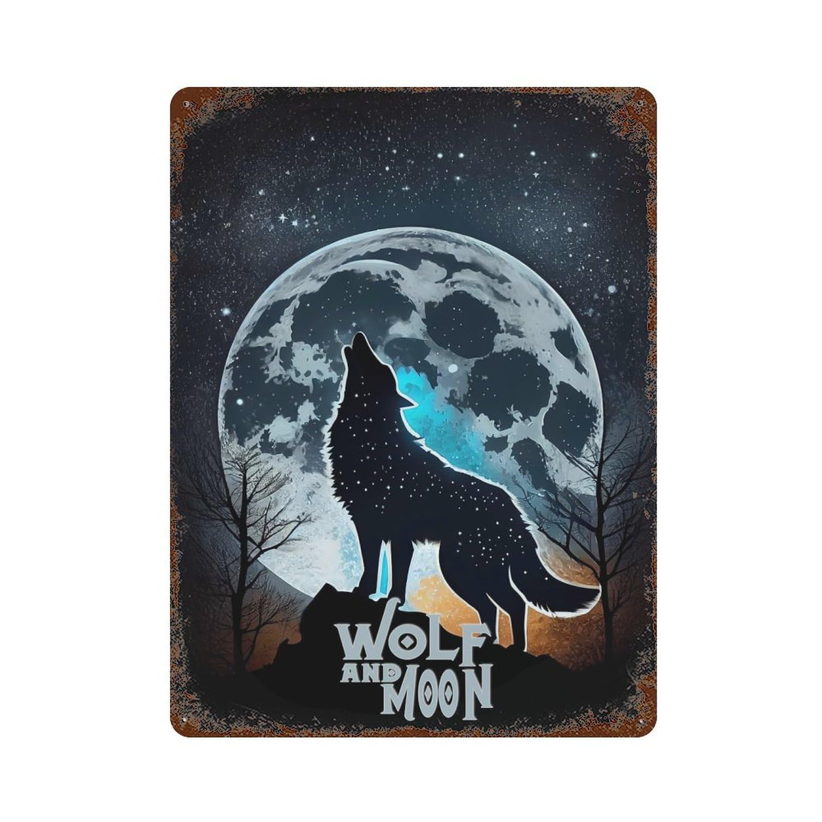 Wolf And Moon V1 Vintage Metal Tin Sign 15.7"x11.8", Retro Wall Decor for Office, Studio And Wall Decor