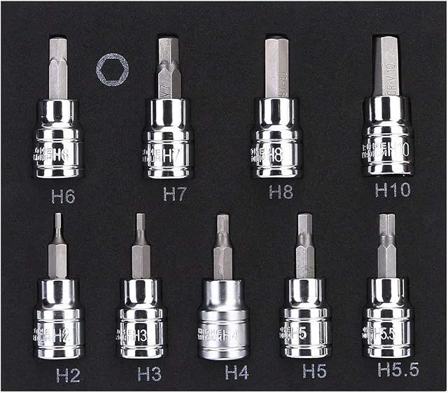 OCGIG 9 Pcs 3/8" Drive Hex Allen Socket Key Bits Set Kit H2 H3 H4 H5 H5.5 H6 H7 H8 H10 S2 Steel