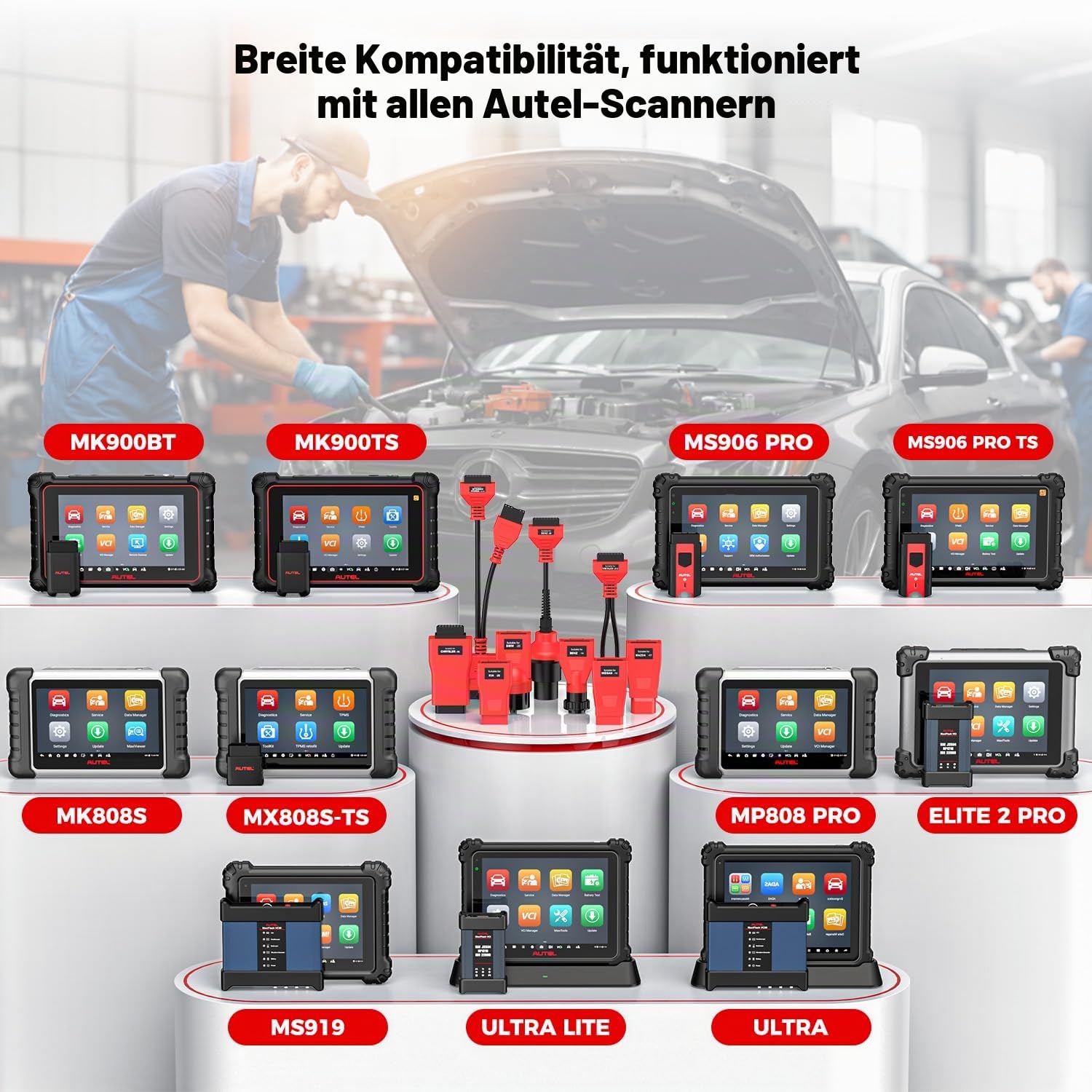 Autel MaxiSys MSOBD2KIT Nicht-OBDII Adapter Set, 9 teilige Anschlüsse für Fahrzeuge Ohne OBD2 Anschluss, OE-Konforme, Kompatibel Allen Autel MK808S MK900 MK808BT MK900 MX808S MS906 Pro Ultra Lite