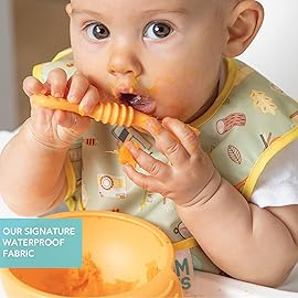 Bumkins Bibs, for Baby Girl or Boy, Infant 3-9 Months, Essential Must Have for Eating, Feeding, Baby Led Weaning Supplies, Mess Saving Waterproof Soft Fabric, Starter Bib 2-pk Camp Gear Green