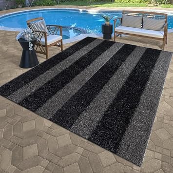 Artificial Grass Outdoor Rug 0.8inch 12FTX60FT Fake Grass Rug Mat Rubber Backing with Drain Holes Pet Faux Astro Turf Rug Carpet for Garden Patio Balcony Customized Black&Grey Stripe
