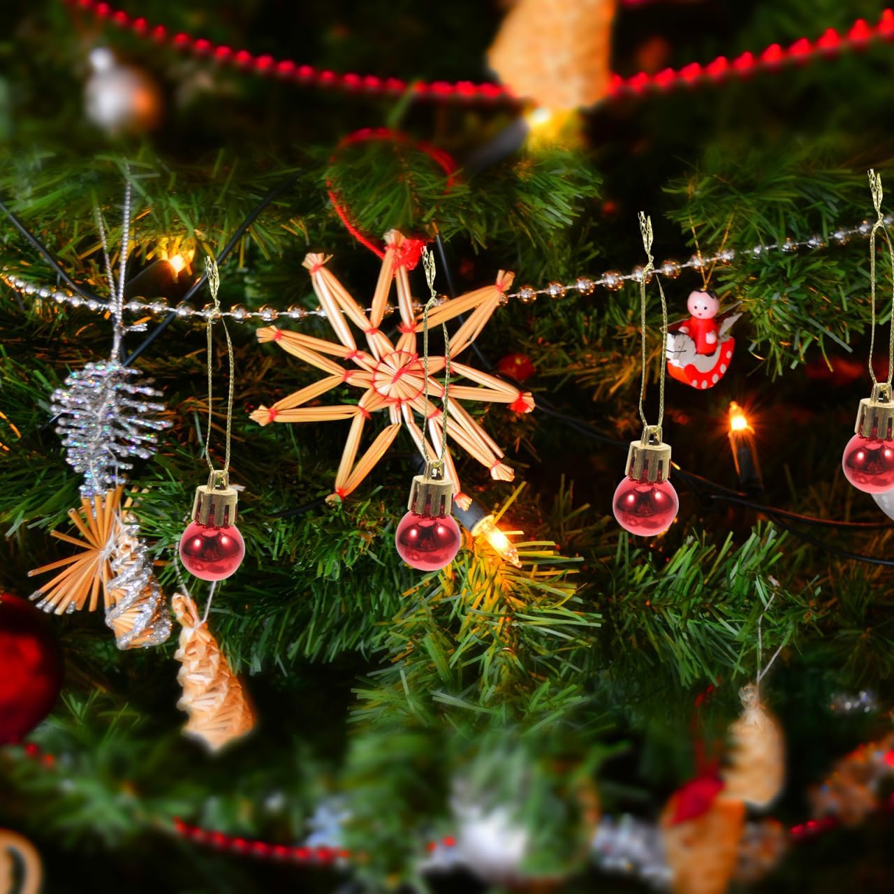 Angoily 24pcs Mini Red Christmas Ornaments Balls, Small Red Ornaments for Mini Christmas Tree, Small Valentine Tree Decorative Hanging Bulbs Ball for Xmas Outdoor Party Diy Craft Holiday Supplies Home image 5
