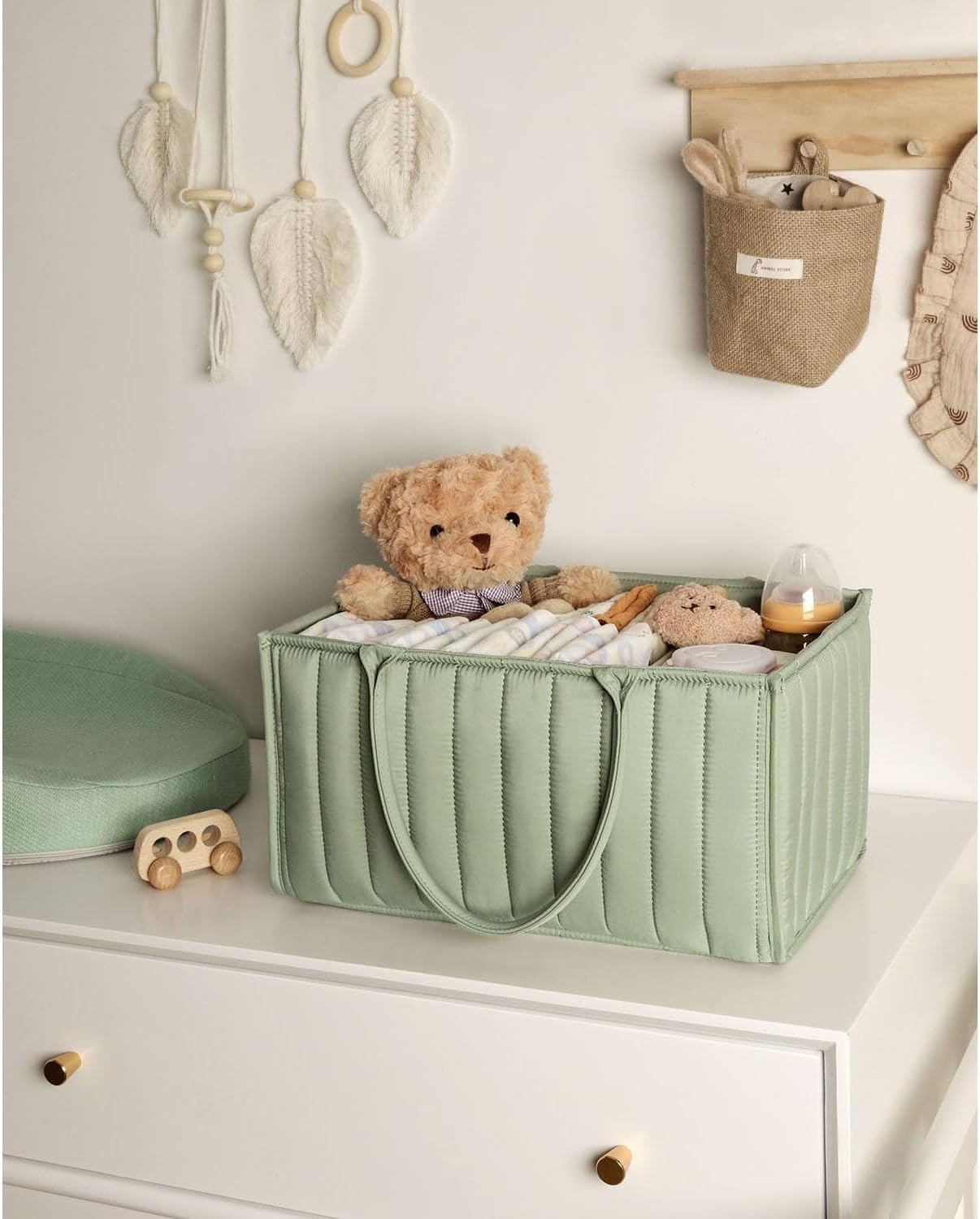 Ankila Baby Diaper Caddy Basket, Stylish Baby Diaper Caddy Organizer, Storage Basket for Diapers - Baby Gift Registry for Newborn Baby Shower List and Baby Must Haves Essentials (Green)