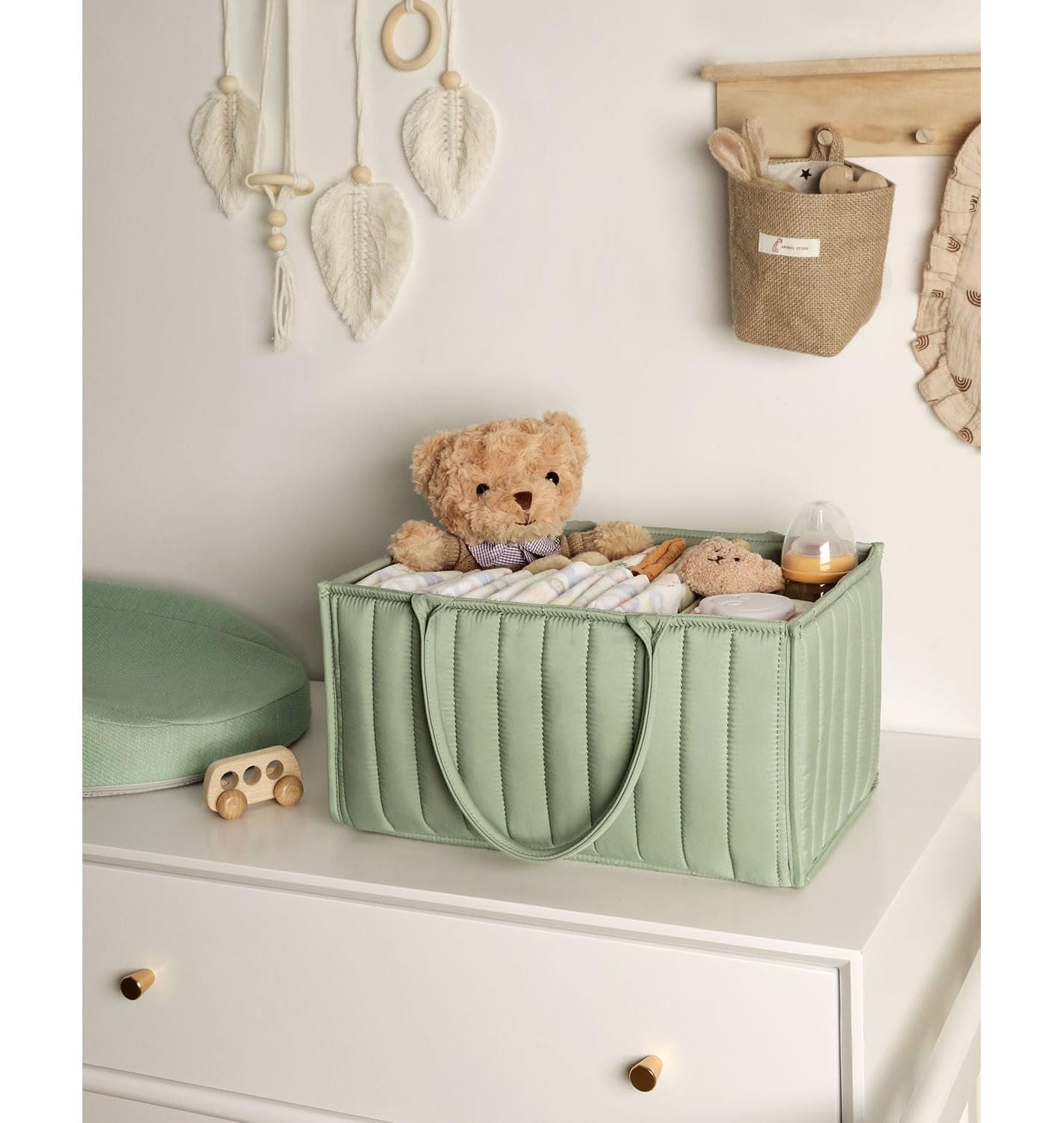 AnkilaBaby Diaper Caddy Basket, Stylish Baby Diaper Caddy Organizer, Storage Basket for Diapers - Baby Gift Registry for Newborn Baby Shower List and Baby Must Haves Essentials (Green)