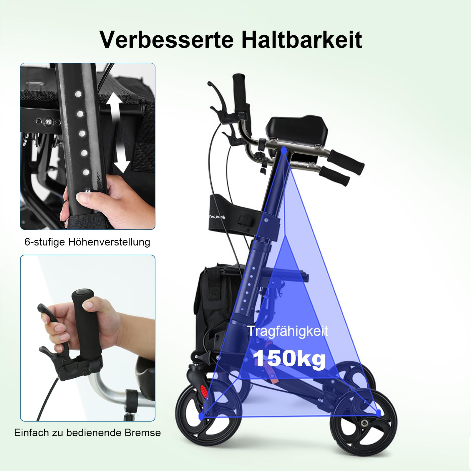 R2 Rollator Faltbar und Leicht mit Sitz, Rollatoren Schmal für Wohnung, Gehhilfe Rollator für Senioren Klappbar, ausgestattet mit verstellbaren Unterarmauflagen, belastbar bis 100 kg, Schwarz