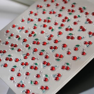 2Sheets Red Crystal Cherry Nail Art Stickers Decals Cute 5D Self-Adhesive Embossed Fruit Nail Design Summer Cherrys Nail Decals Jelly Cherry Nail Supplies Sticker Decoration for Women Manicure DIY