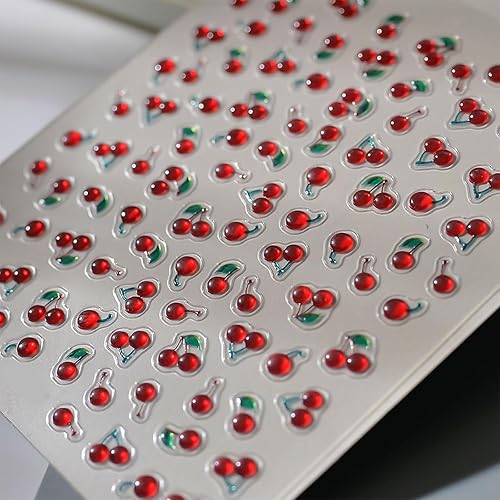 2Sheets Red Crystal Cherry Nail Art Stickers Decals Cute 5D
