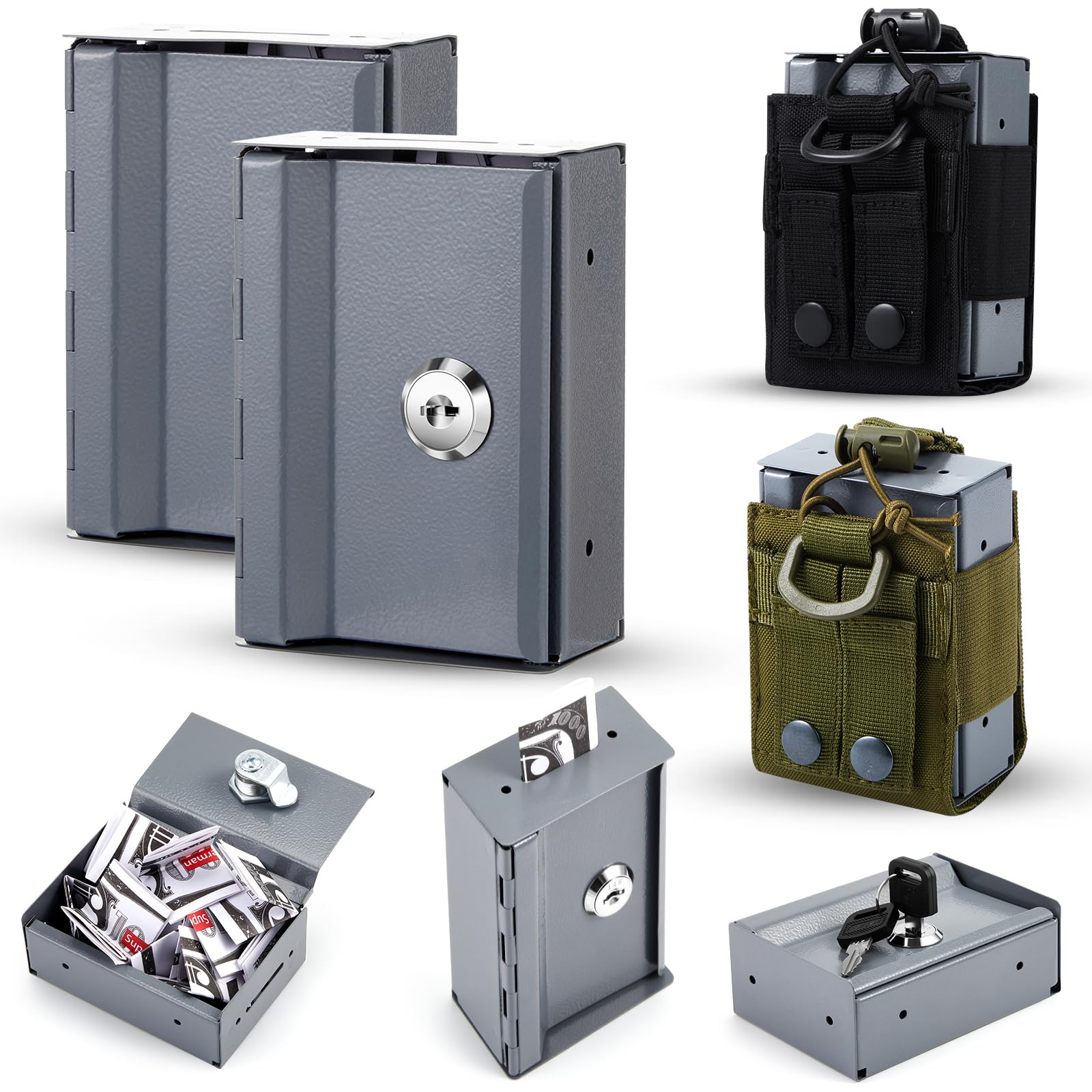 Zhengmy 2 Pcs Metal Box for friends with 2 Pcs Carrying Pouch Portable, Winner's Bank with Key for Casino, Small Lock Cash Box Pocket Sized for Money Safe Cash Wallet Stops Addictive