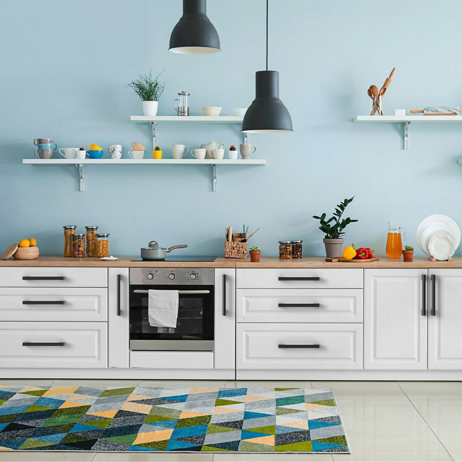 FURNIWARE 5 piezas manija de gabinete, distancia de orificio de 192 mm, manijas de muebles de acero inoxidable, tiradores de armario, manija de gabinete de cocina,negro mate