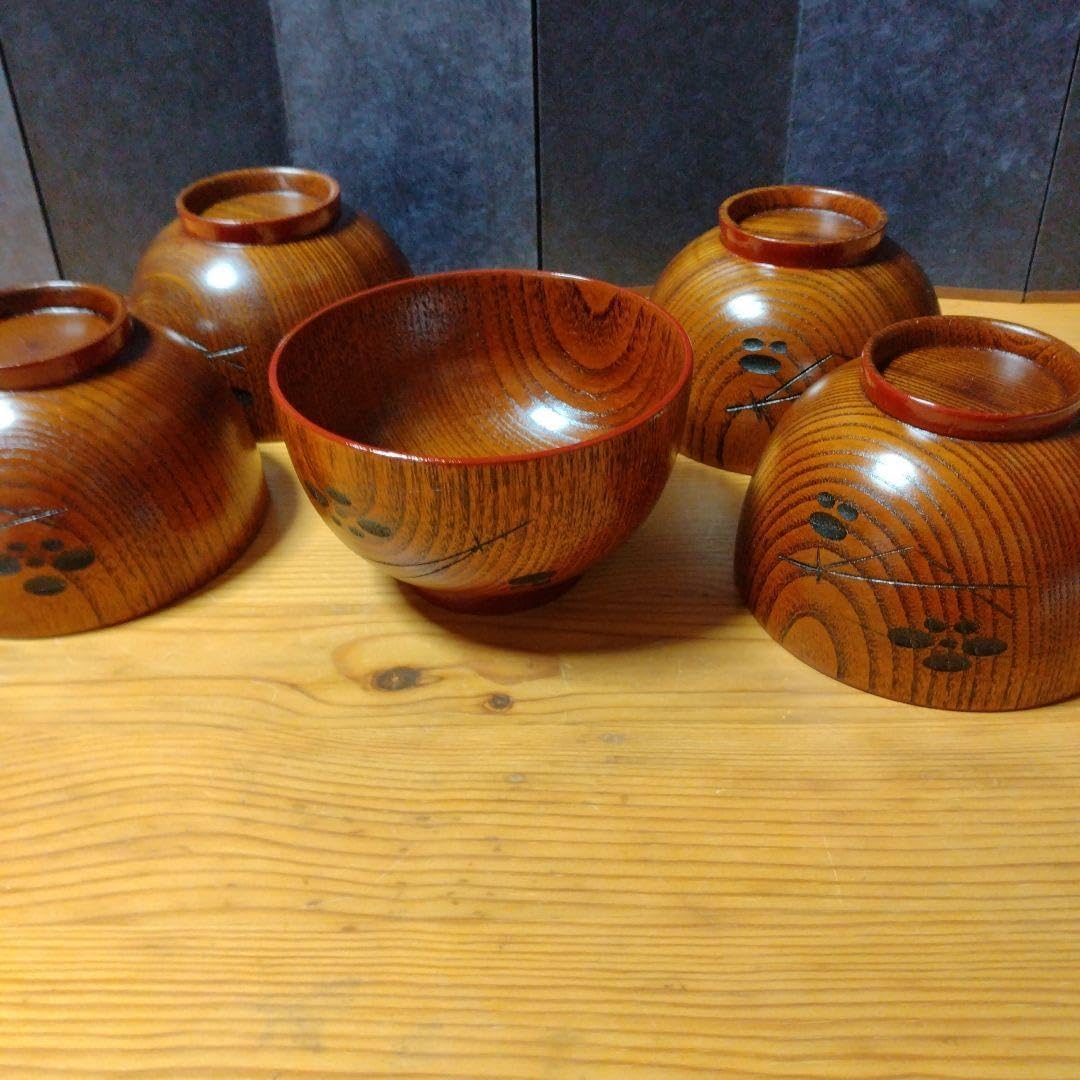 黒漆器 椀 5個セット 木箱入り 天然木漆塗 小紋伝統柄 蒔絵椀 五客 木