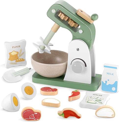 GAGAKU Mezclador de juguete de madera para niños, accesorios de cocina, juegos de comida de juguete para niños a partir de 3 años