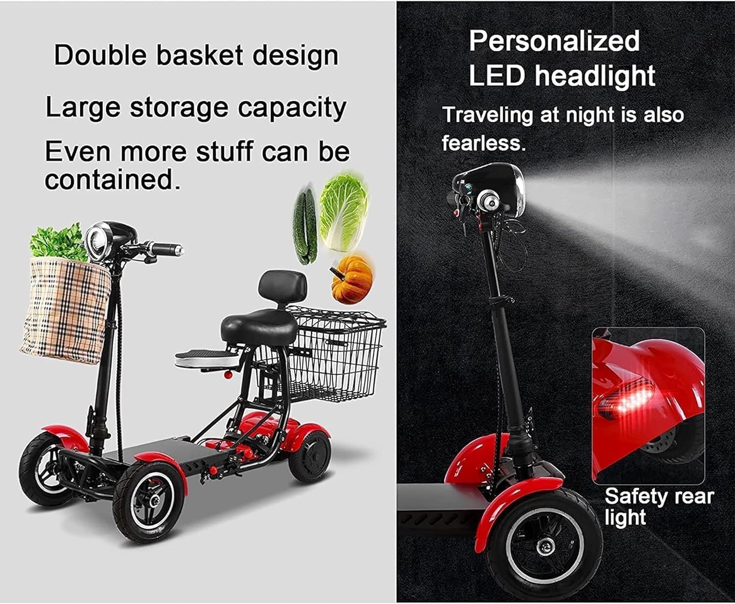 Scooter de Movilidad de 4 Ruedas, Por Scooter Motorizado Compacto, Scooter de Movilidad Plegable, para Adultos y Personas Mayores con Discapacidad 3,10.4Ah
