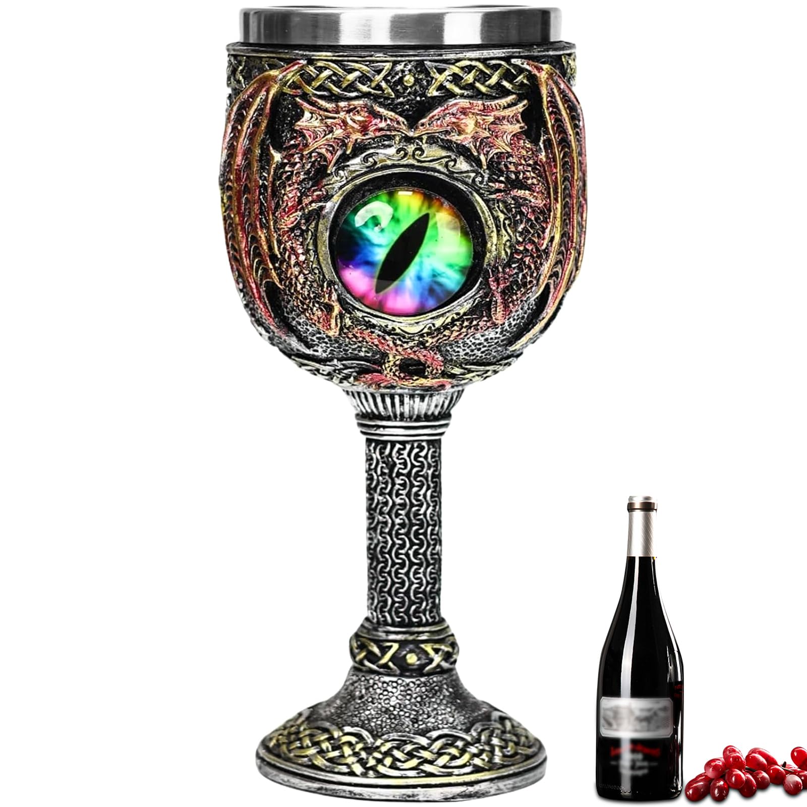 ZONSUSE Calice Drago, Calices Occhio Dragos, Bicchiere da Vino Medievale, Goblet in Acciaio Inox, Tazza Halloween 180ml (Occhi)