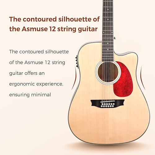 Miniatura 5 de Asmuse Guitarra de 12 cuerdas, guitarra eléctrica acústica de 42 pulgadas, paquete de guitarra acústica de tamaño completo de 12 cuerdas con