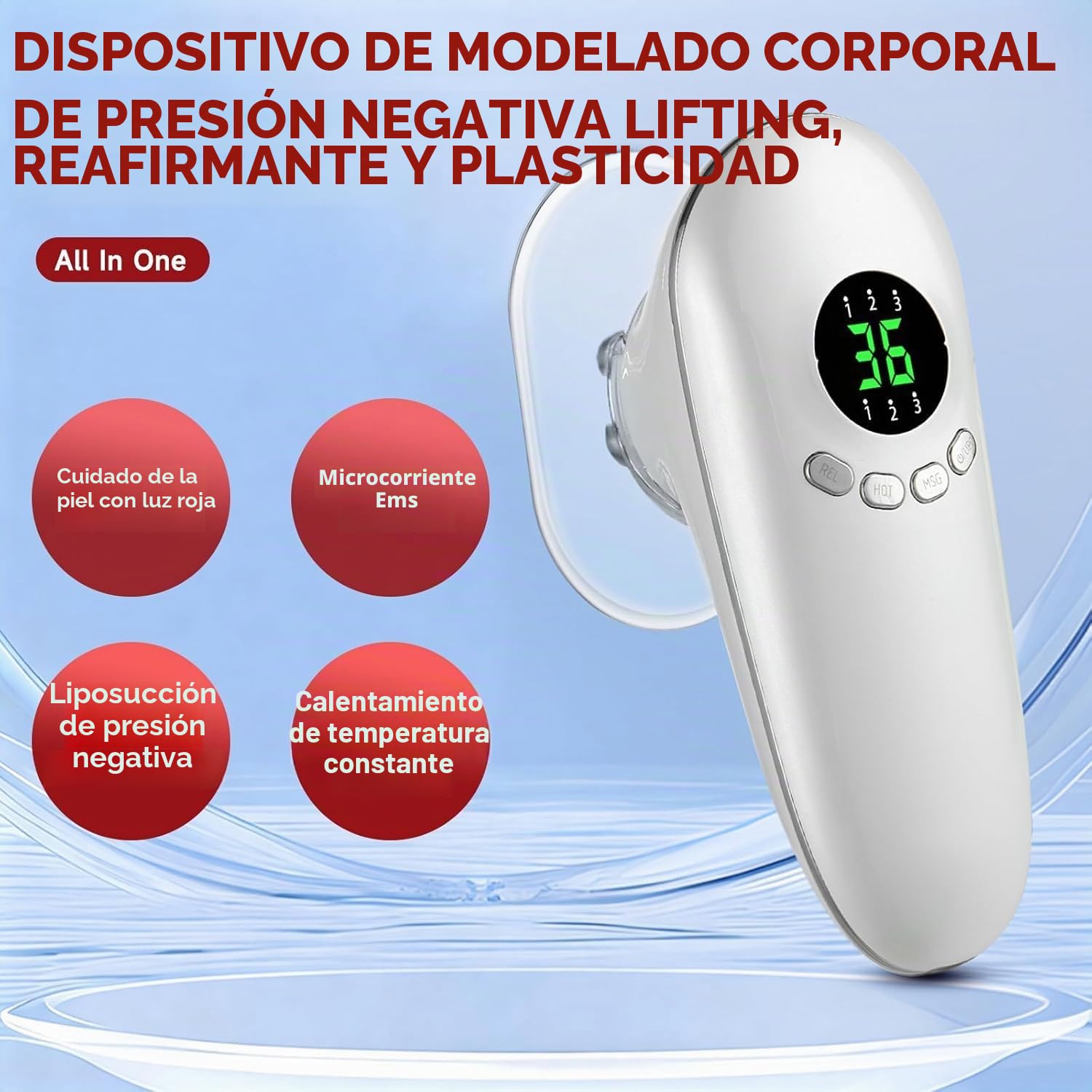Masajeador Anticelulítico Reductor, 15-45 Kpa Masajeador De Ventosa | Calefacción De 4 Niveles, Con Microcorriente EMS y Luz Roja, Para Abdomen, Piernas, Glúteos y Fascias