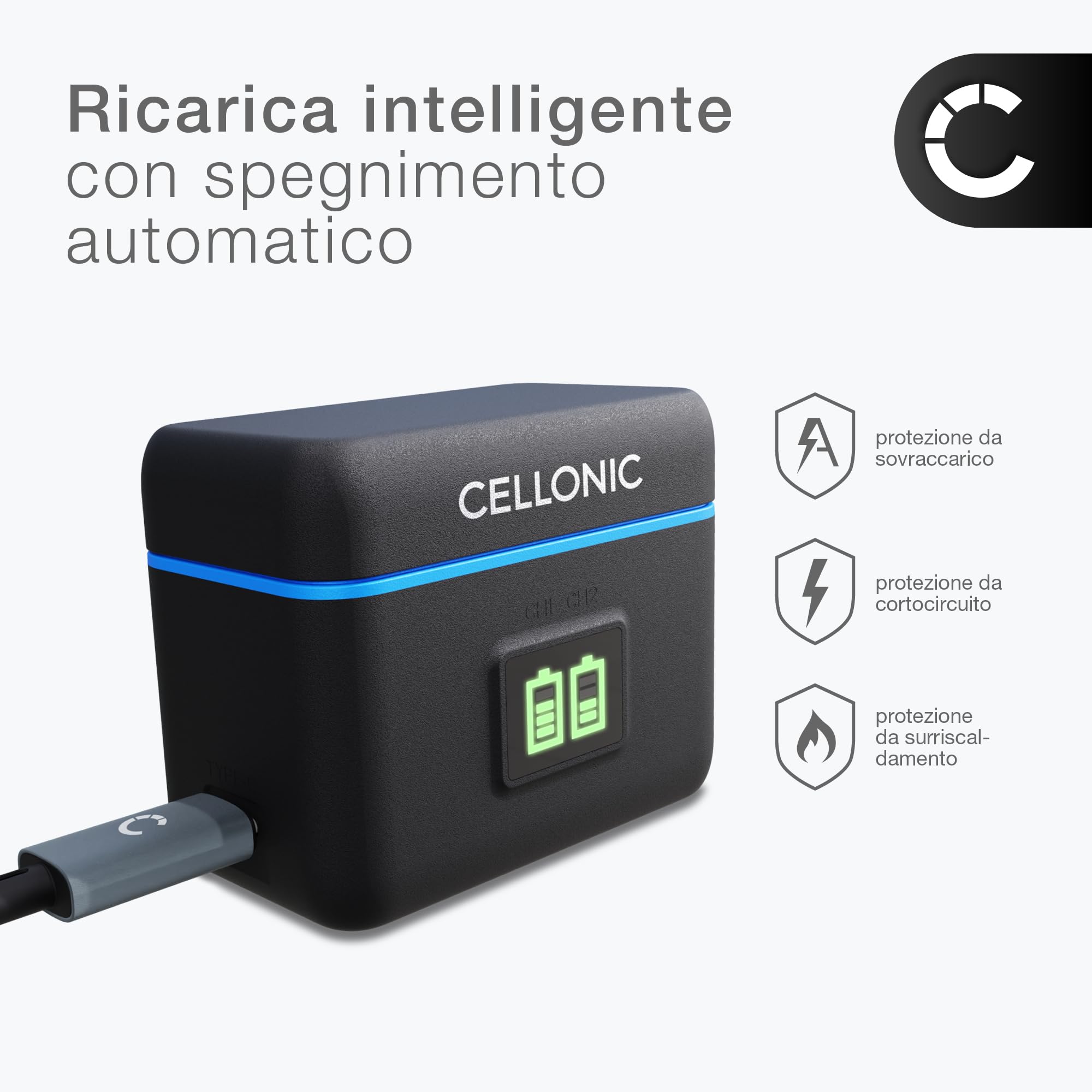 CELLONIC Custodia di ricarica USB a 2 slot compatibile con Insta360 X4 – cavo USB da 60 cm incluso