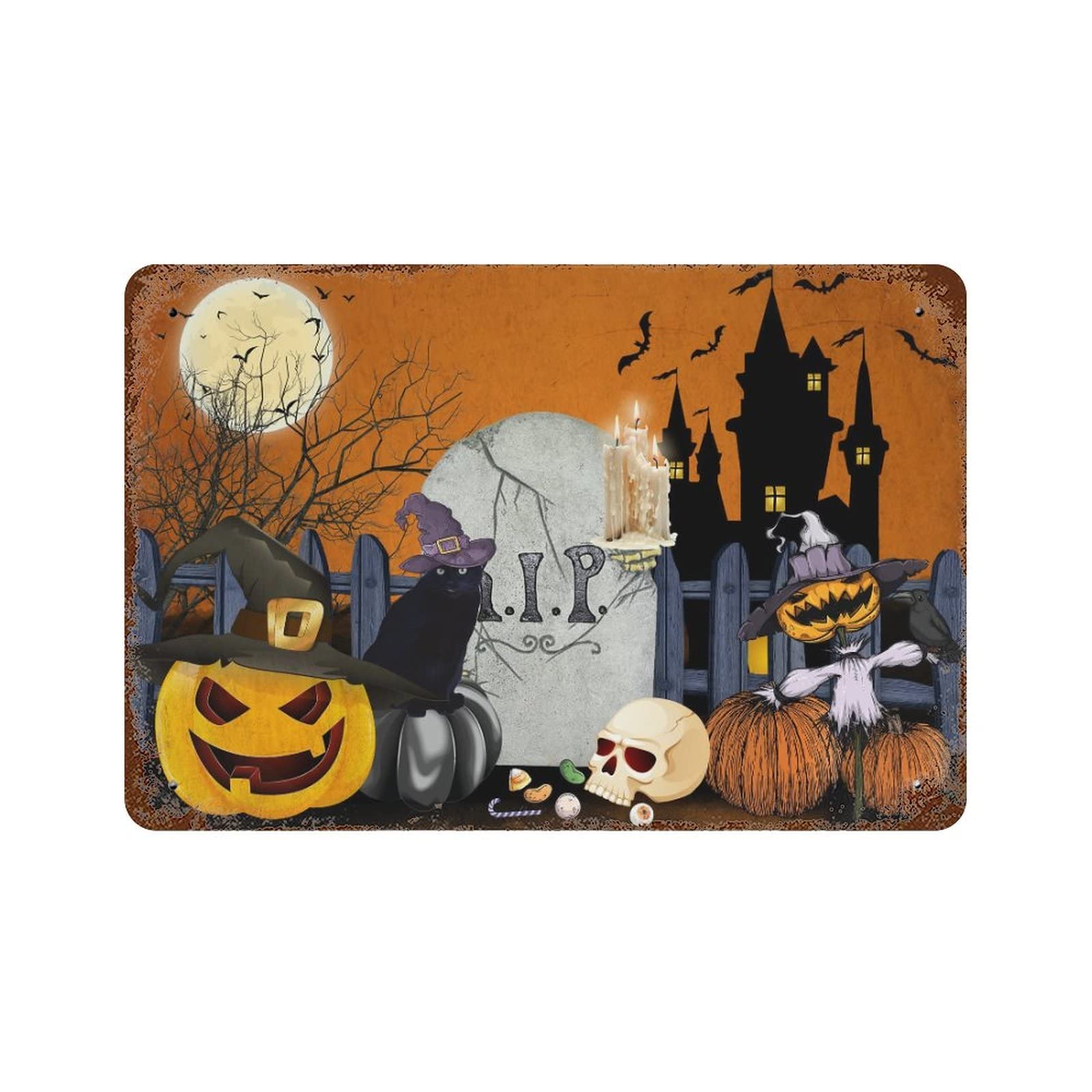 Panneau metal citrouille d'Halloween plaque decoration mur