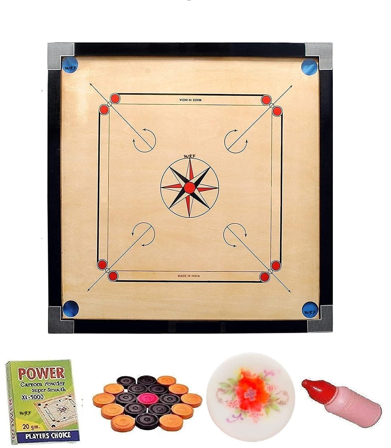 WRF Superior Matte Finish Practice Carrom Board for Serious Professional Practice with Coins Striker and Powder Black New(32 inch Carrom TS-3)