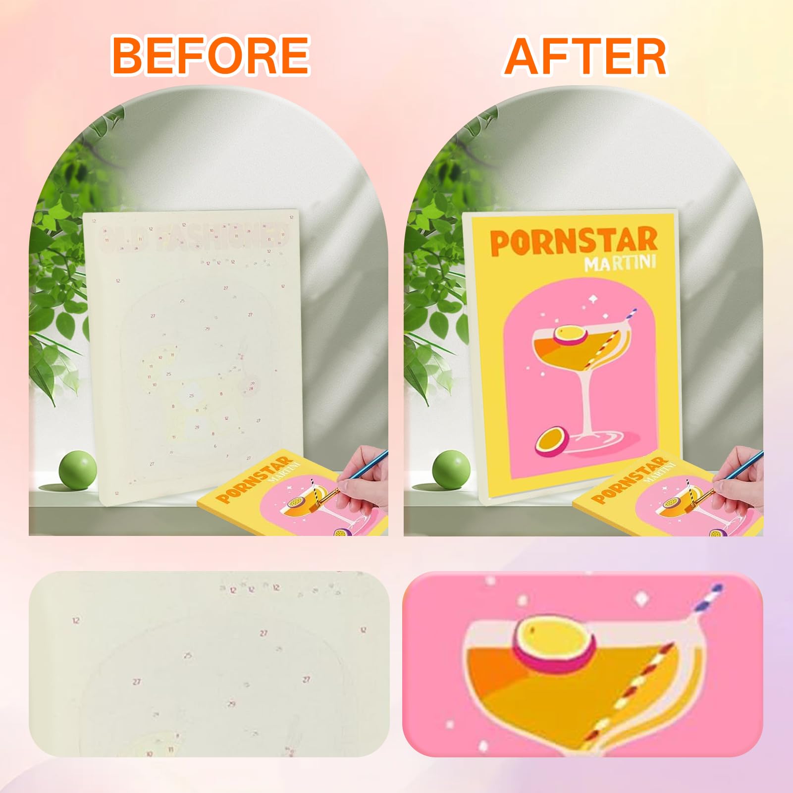 Lot 6 Peintures Par Numéros Cocktails Pour Adultes – Kit Complet 15x20 Cm, Toile Pré-imprimée, Acrylique, Débutants & Détente