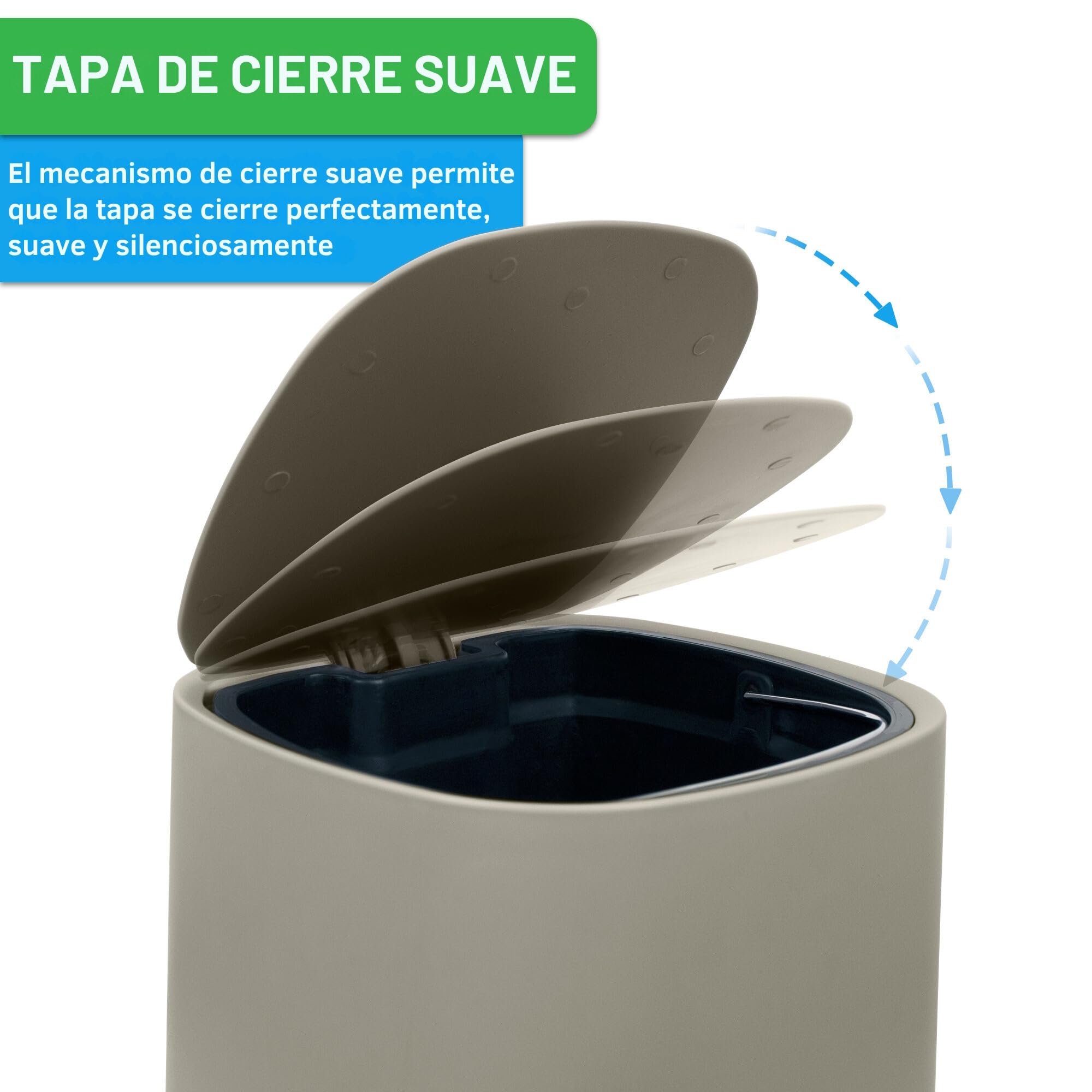 YourCasa Cubo de basura para baño [5L] – Diseño elegante – Cubo de basura pequeño con tapa y cierre suave – Cubo interior extraíble (beige)