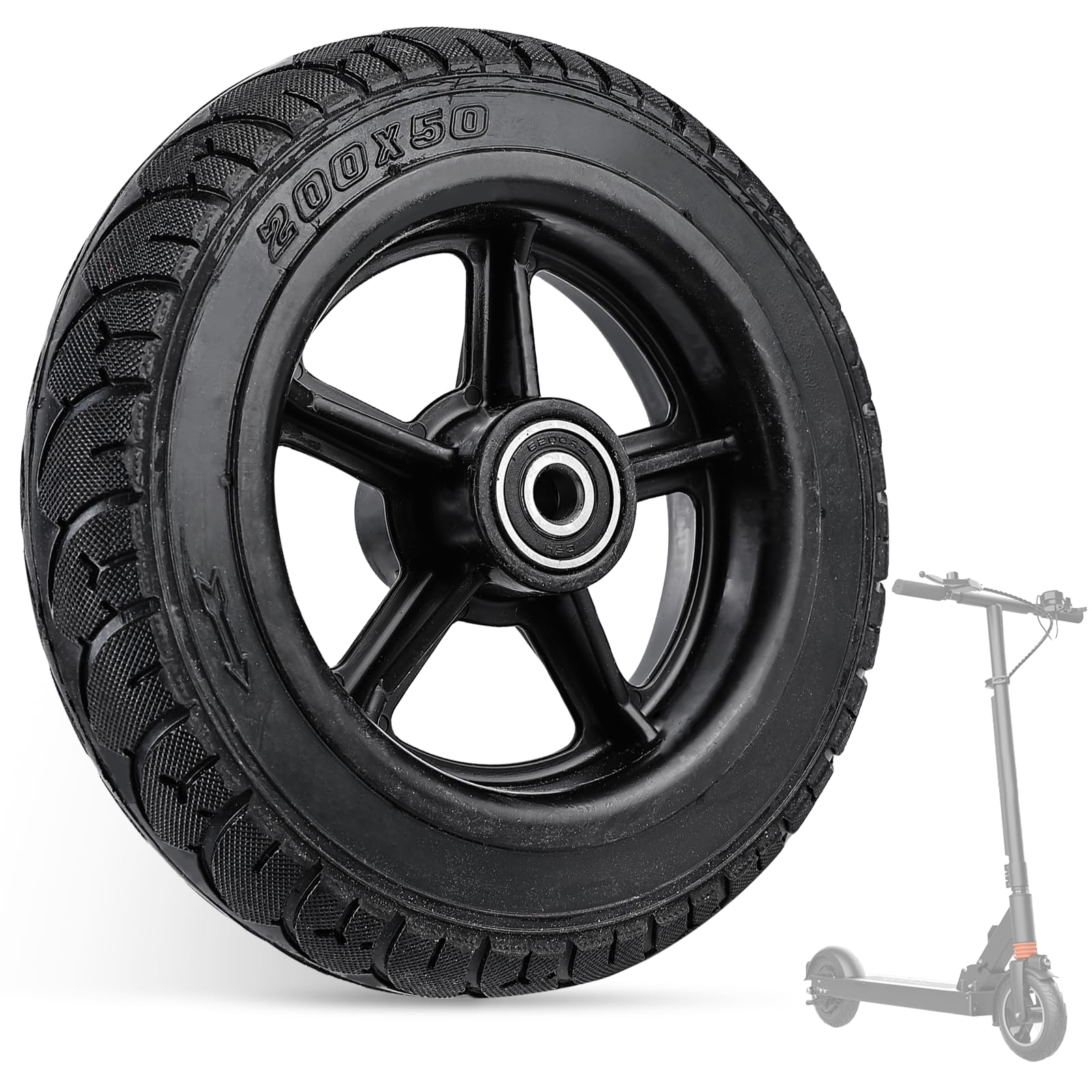 Neumático de goma maciza para scooter eléctrico, rueda delantera, 8 pulgadas, 200 x 50 mm, antideslizante