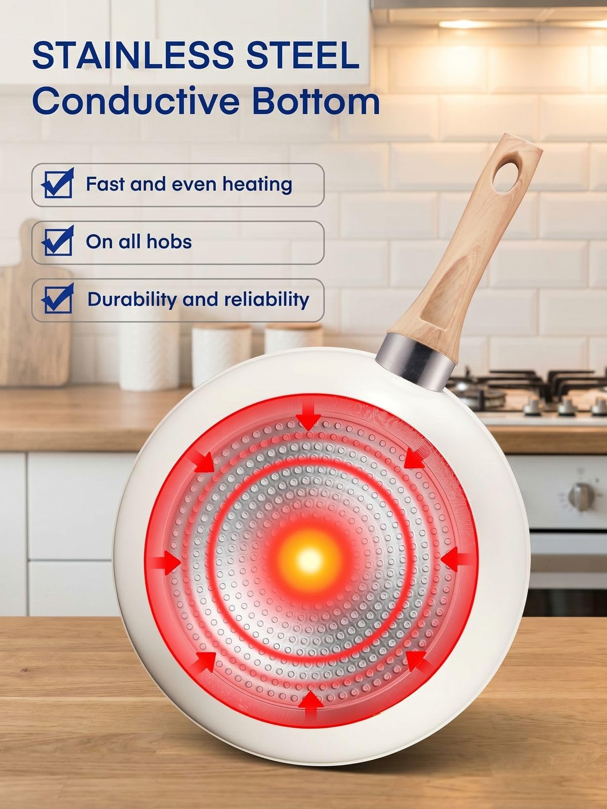 Batterie de cuisine FOHERE, revêtement antiadhésif en céramique, sans PFOA | Compatible induction, casseroles 16/18 cm, poêles 20/28 cm, moule à pizza 30 cm, cuiseur vapeur 24 cm, blanc, 15 pièces